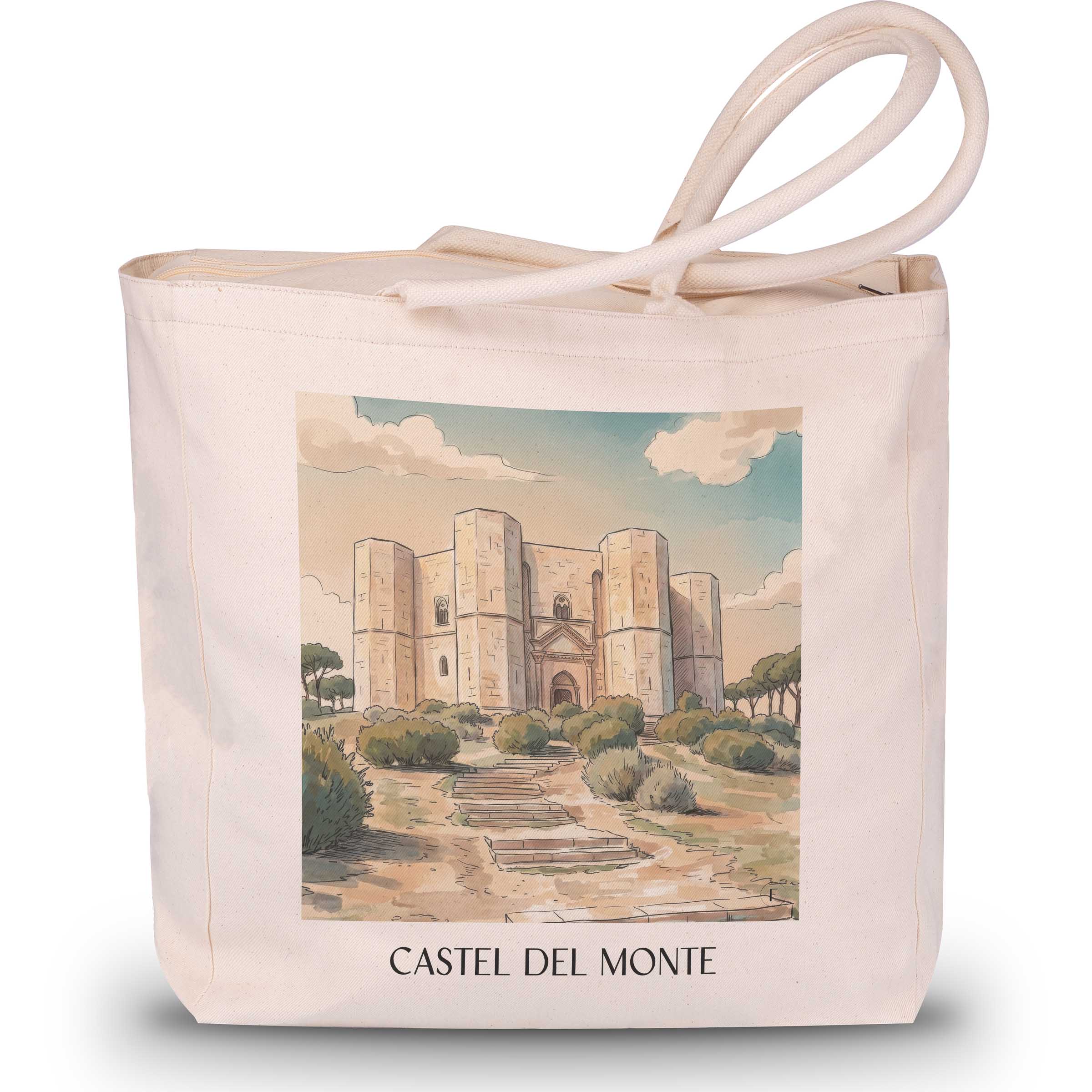 Castel del Monte Shopping Tasche - Apulien - Italien Tote Bag - Einkaufstasche im Aquarell Stil