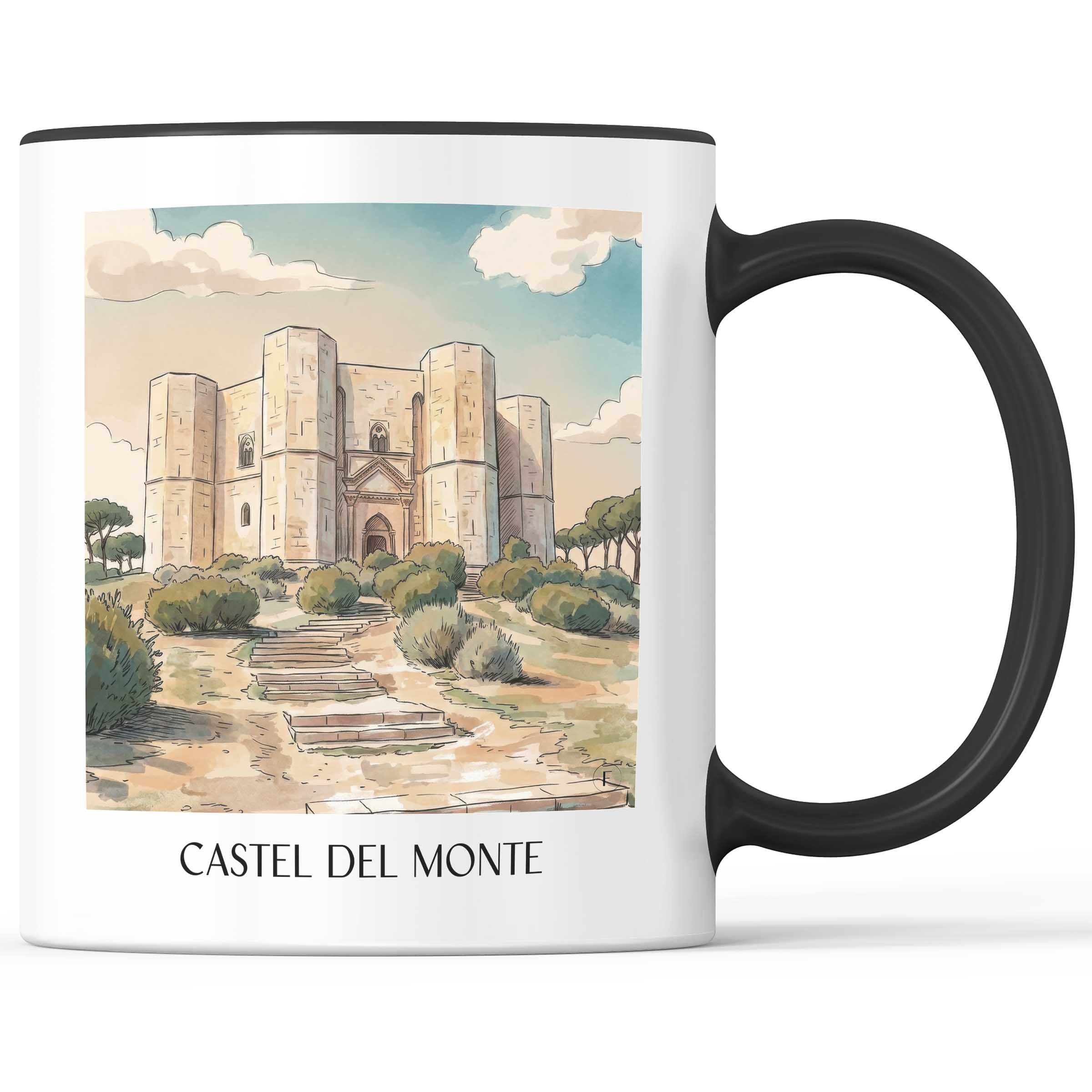 Castel del Monte Kaffeebecher - Apulien - Italien Becher - Kaffeetasse im Aquarell Stil