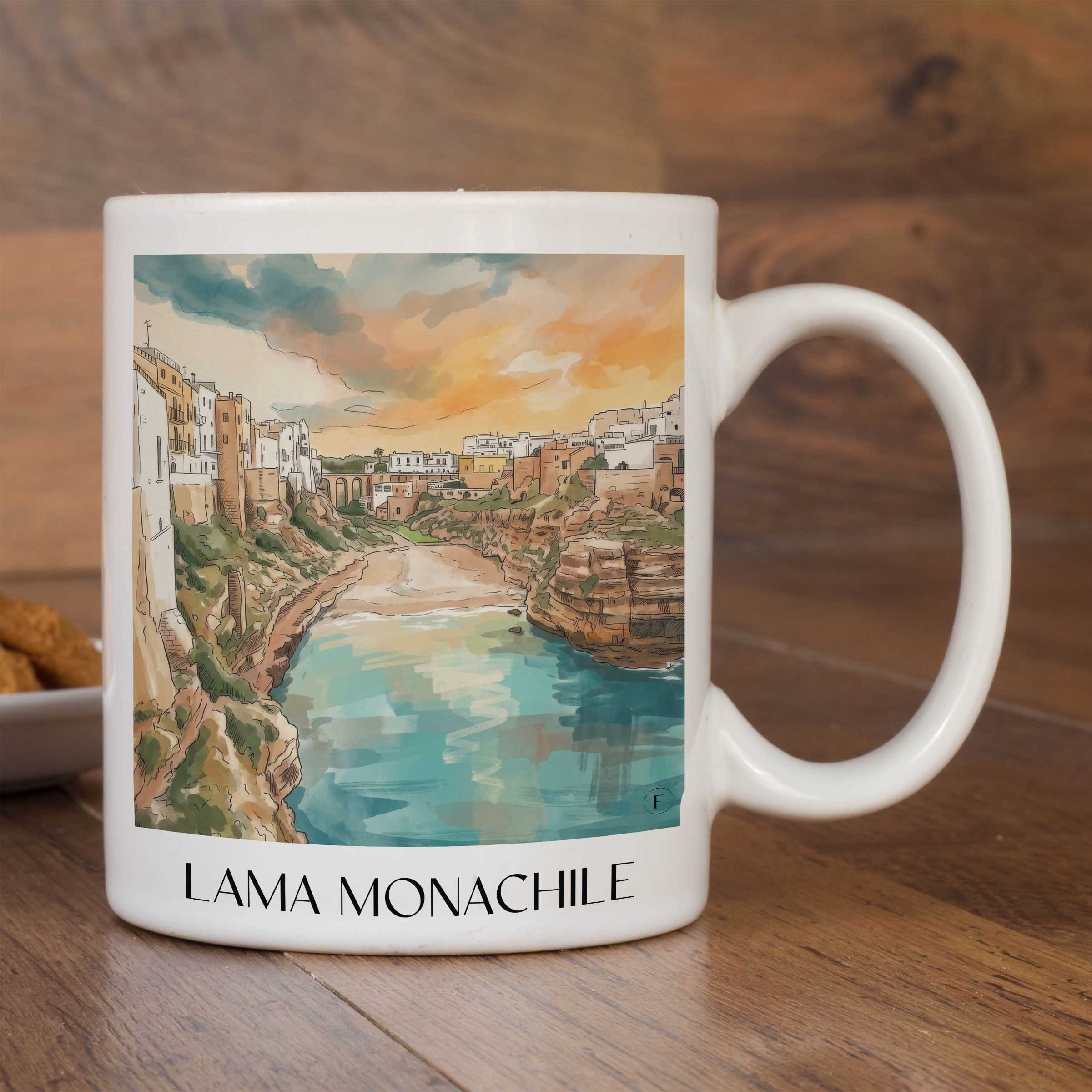lama-monachile-polignano-a-mare-italien-kaffeebecher-aquarell
