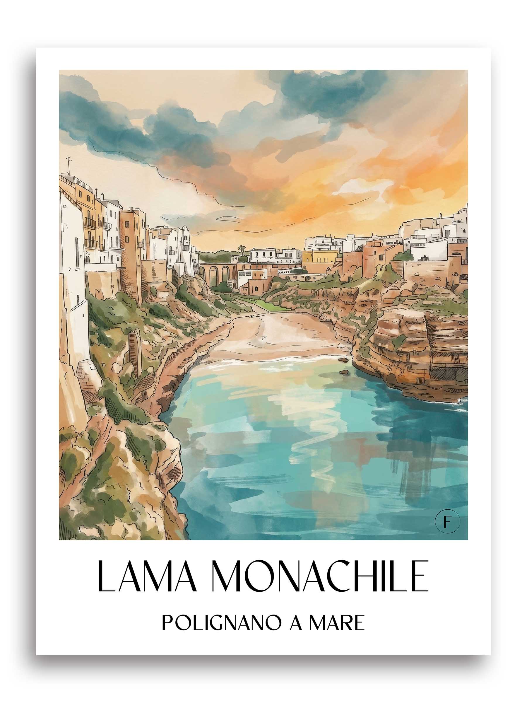 lama-monachile-polignano-a-mare-italien-poster-aquarell