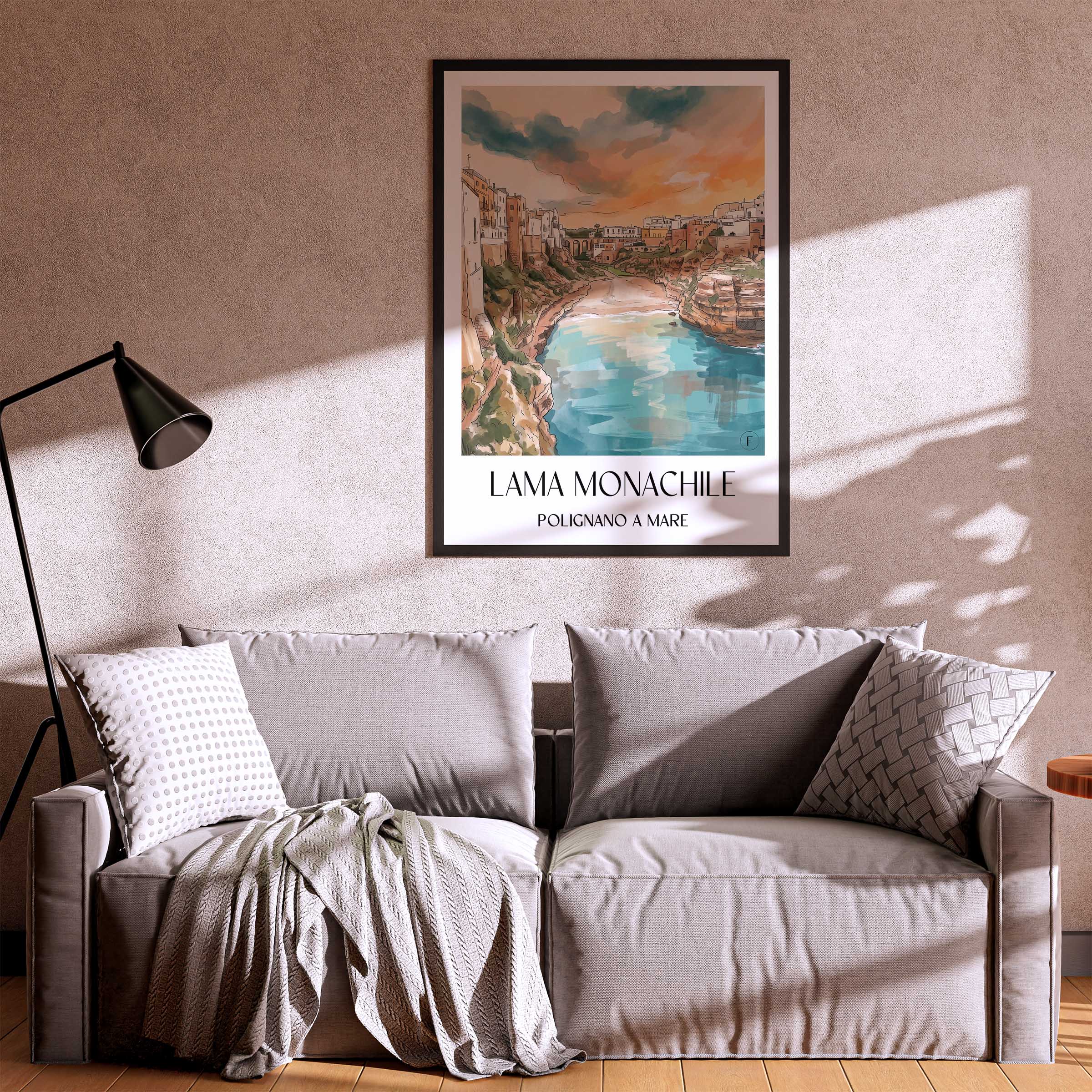 lama-monachile-polignano-a-mare-italien-poster-aquarell