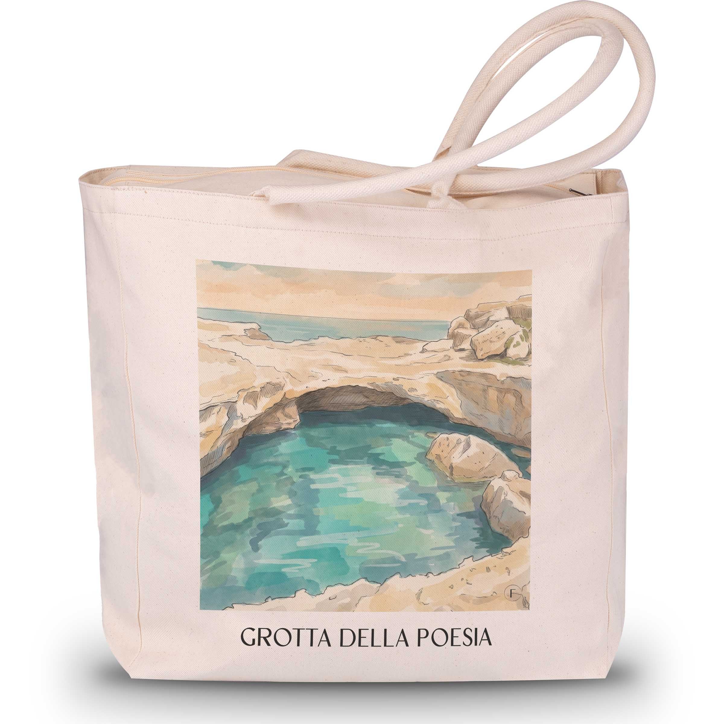 grotta-della-poesia-roca-vecchia-italien-einkaufstasche-aquarell