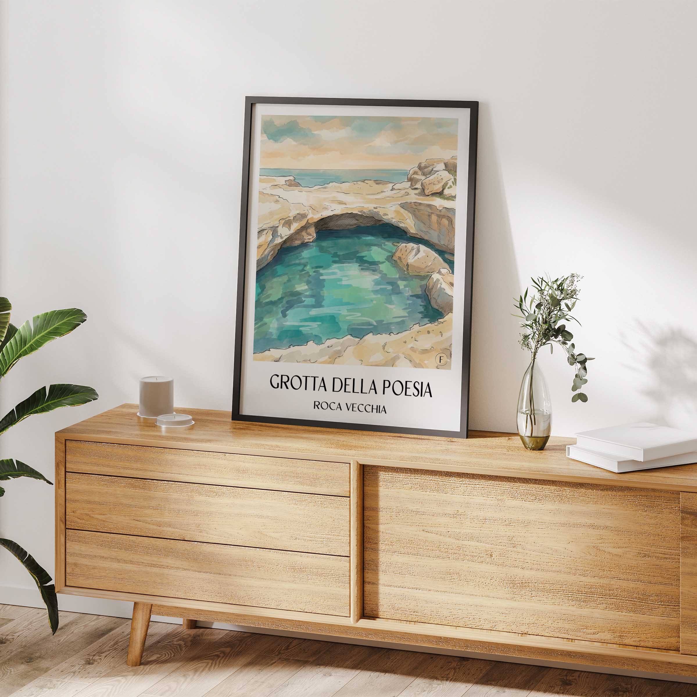 grotta-della-poesia-roca-vecchia-italien-poster-aquarell