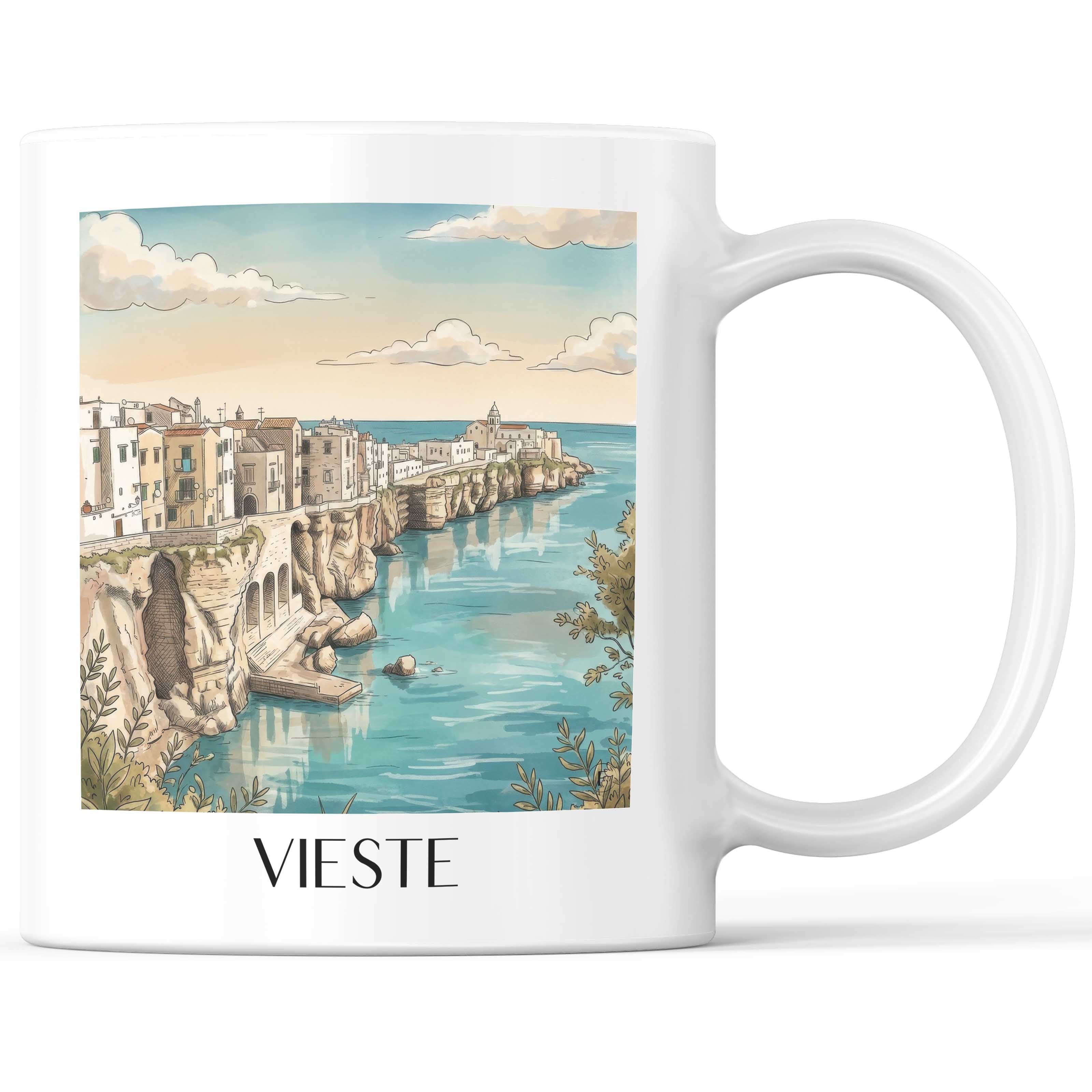 Vieste Kaffeebecher - Apulien - Italien Becher - Kaffeetasse im Aquarell Stil