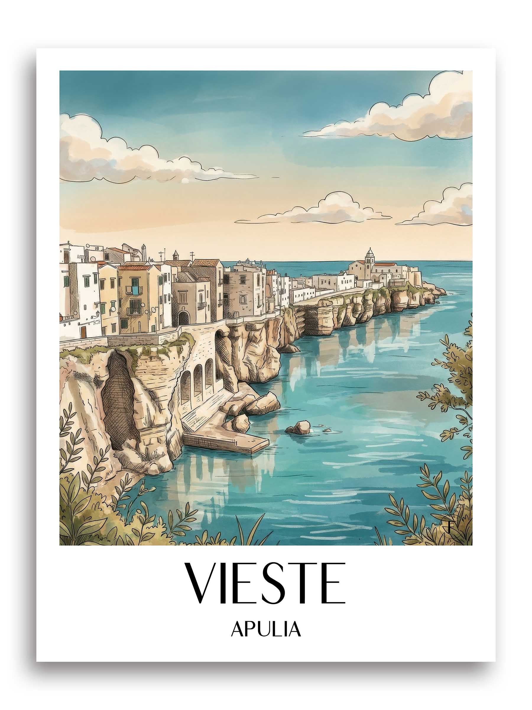 Vieste Poster - Apulien - Italien Kunstdruck - Aquarell von A4 bis A1