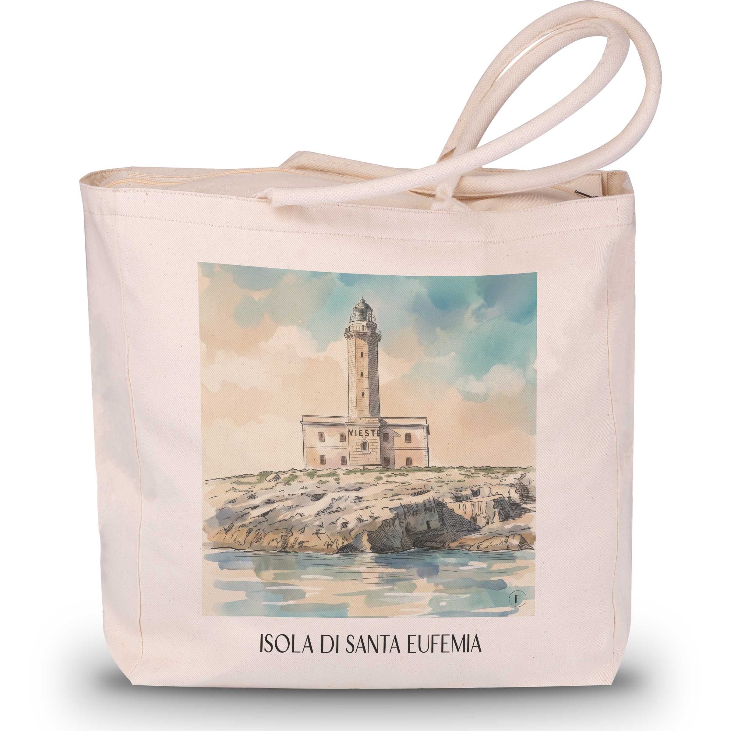 Isola di Santa Eufemia Shopping Tasche - Vieste - Italien Tote Bag - Einkaufstasche im Aquarell Stil
