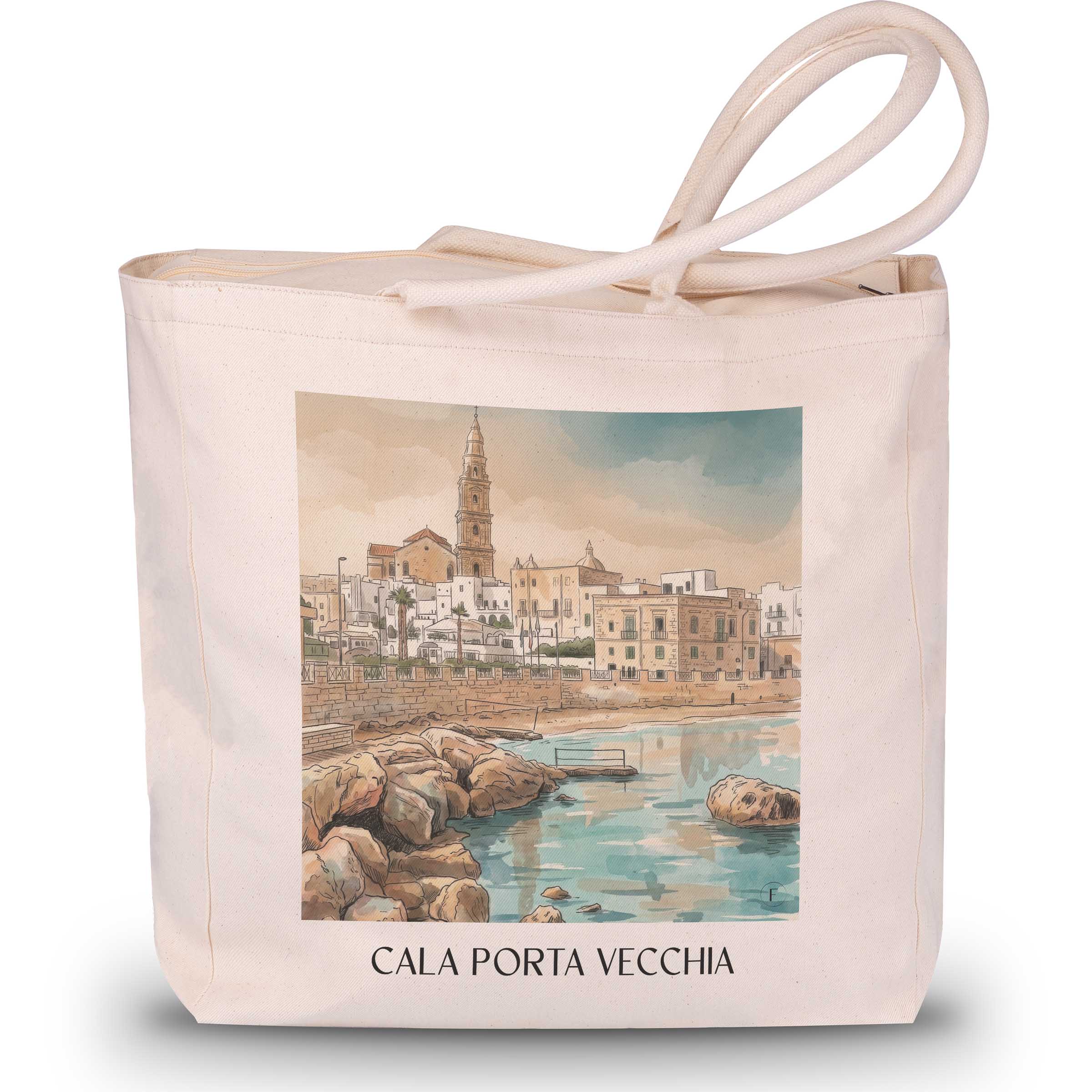 cala-porta-vecchia-monopoli-italien-einkaufstasche-aquarell