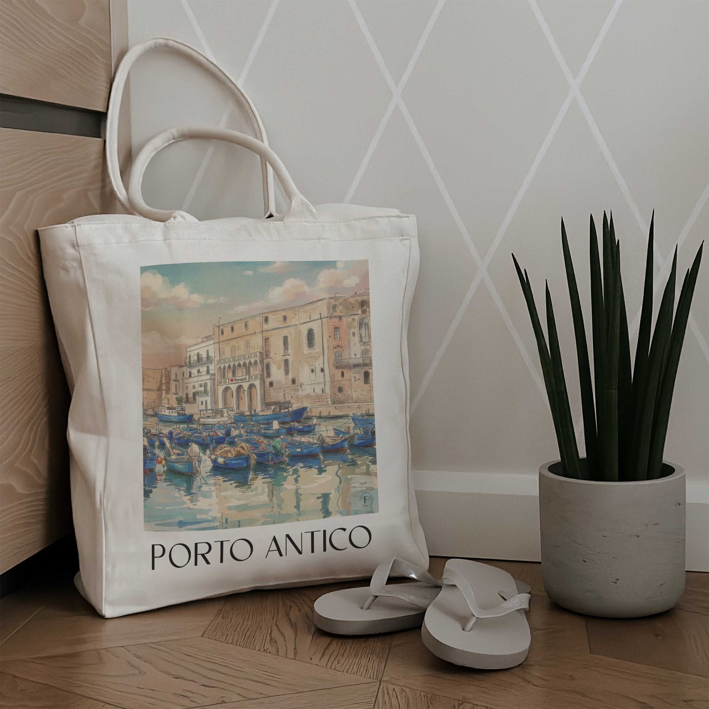 porto-antico-monopoli-italien-einkaufstasche-aquarell
