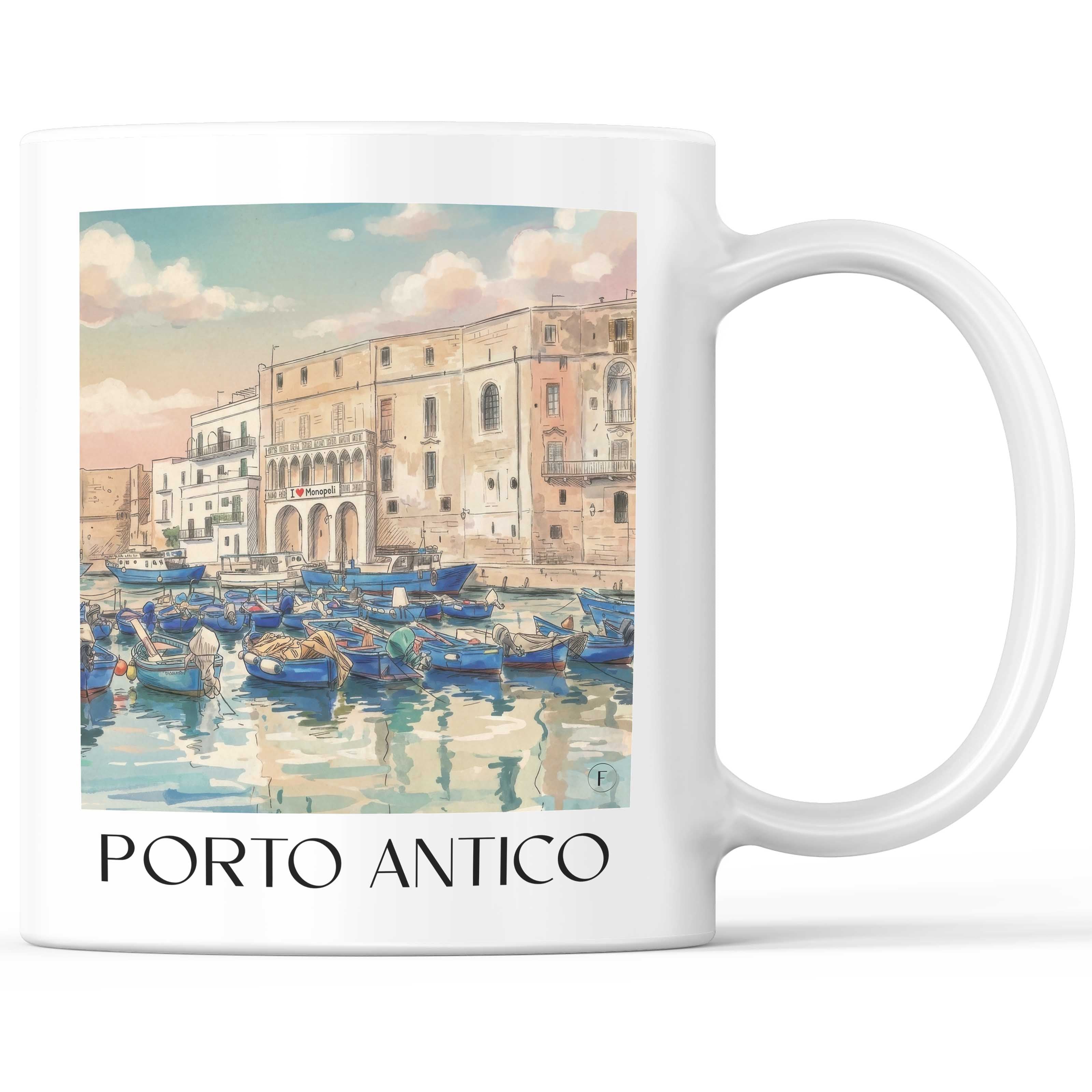 Porto Antico Kaffeebecher - Monopoli - Italien Becher - Kaffeetasse im Aquarell Stil