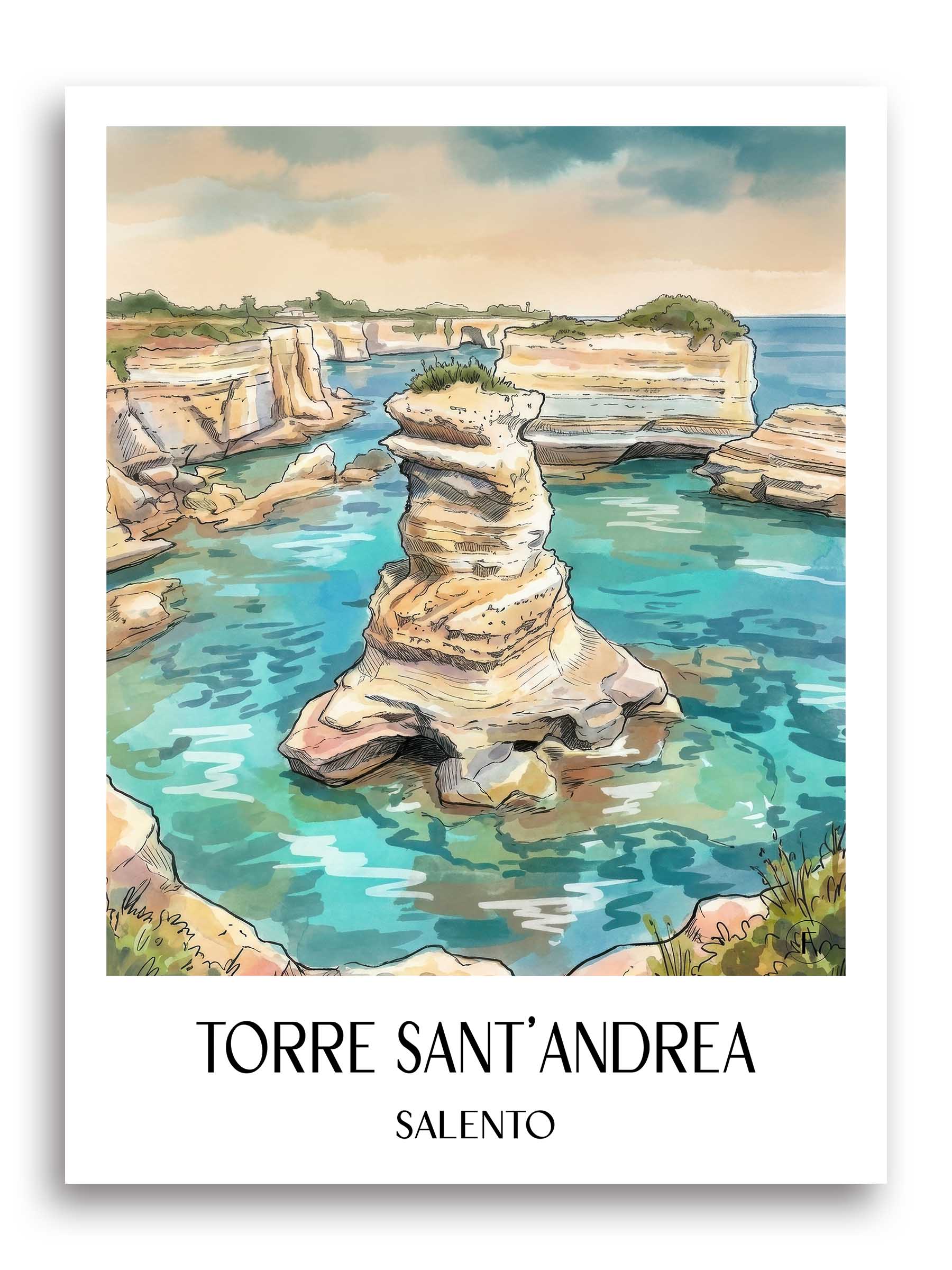 Torre Sant´Andrea Poster - Salento - Italien Kunstdruck - Aquarell von A4 bis A1
