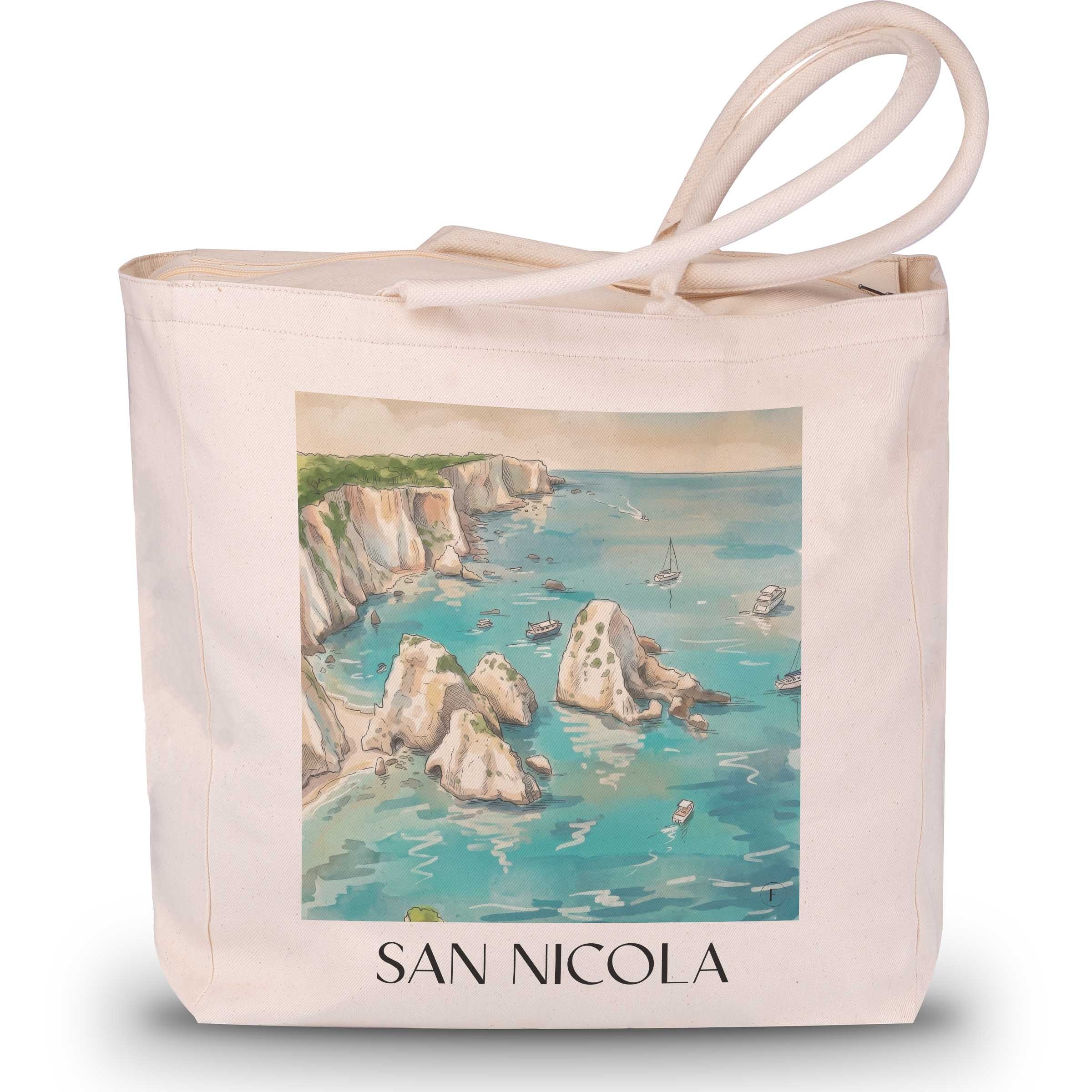 San Nicola Shopping Tasche - Tremiti - Italien Tote Bag - Einkaufstasche im Aquarell Stil