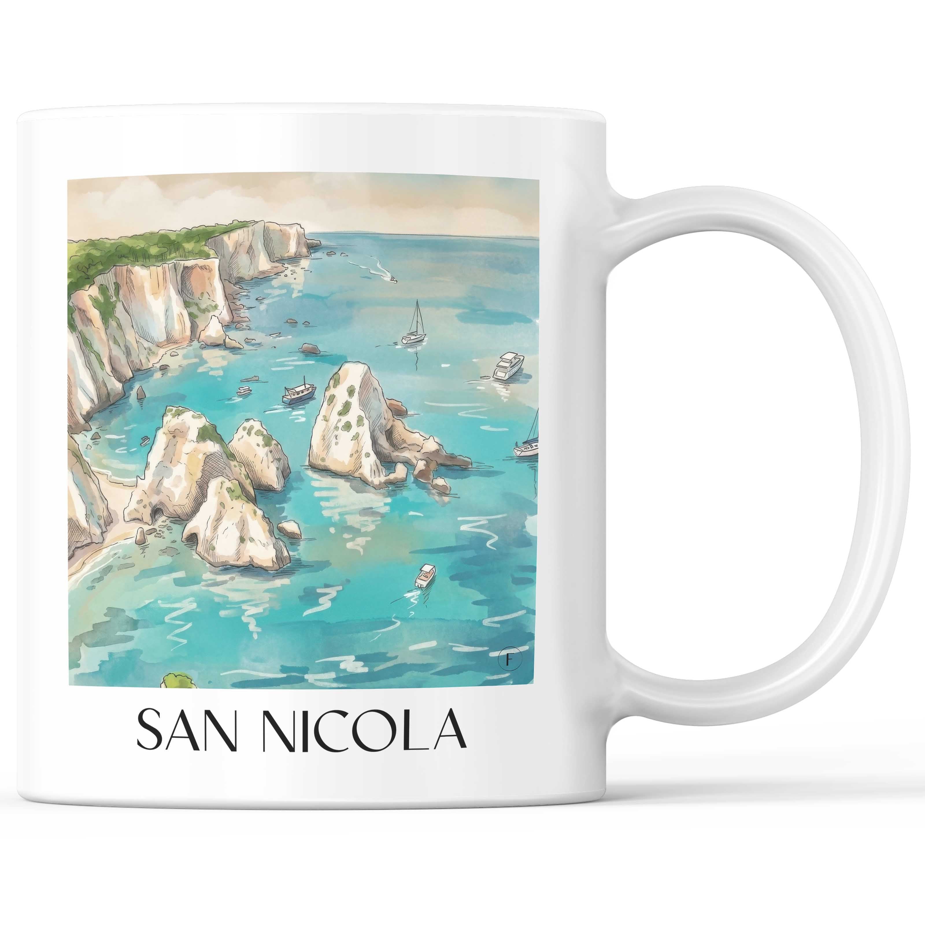 San Nicola Kaffeebecher - Tremiti - Italien Becher - Kaffeetasse im Aquarell Stil