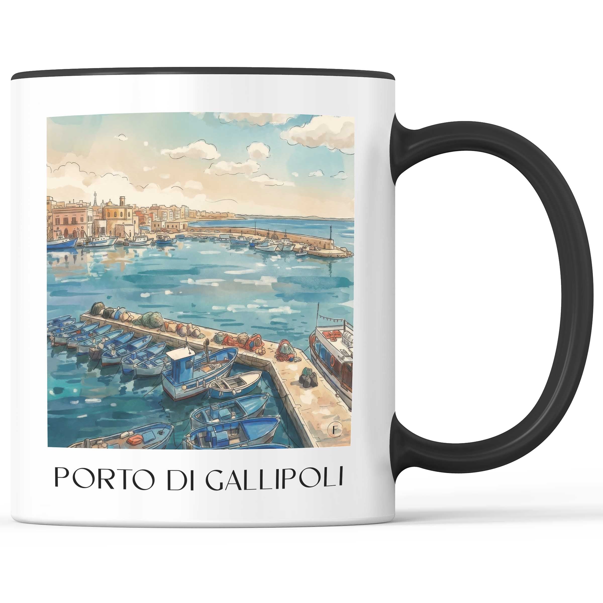 Porto di Gallipoli Kaffeebecher - Apulien - Italien Becher - Kaffeetasse im Aquarell Stil