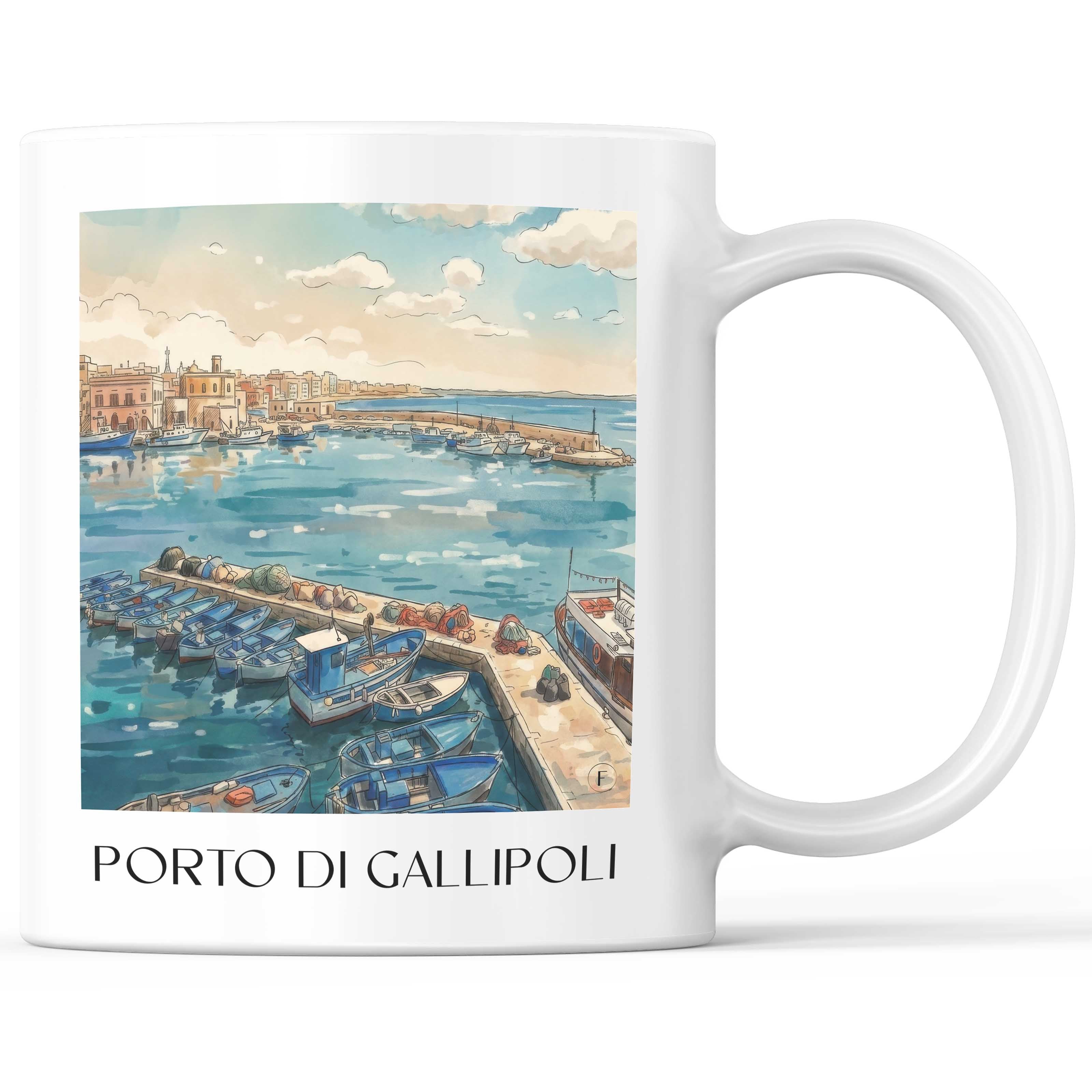 Porto di Gallipoli Kaffeebecher - Apulien - Italien Becher - Kaffeetasse im Aquarell Stil