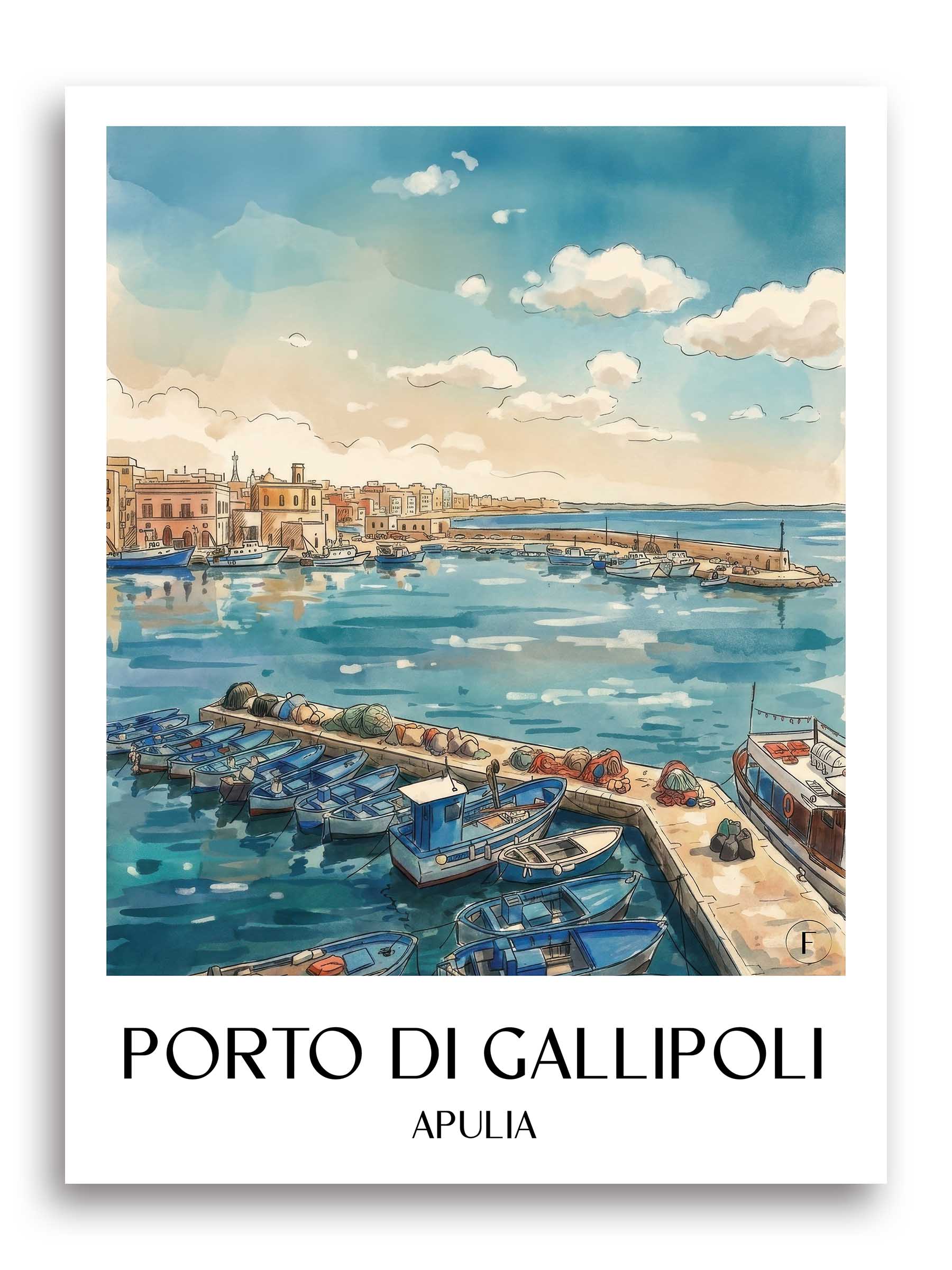 Porto di Gallipoli Poster - Apulien - Italien Kunstdruck - Aquarell von A4 bis A1