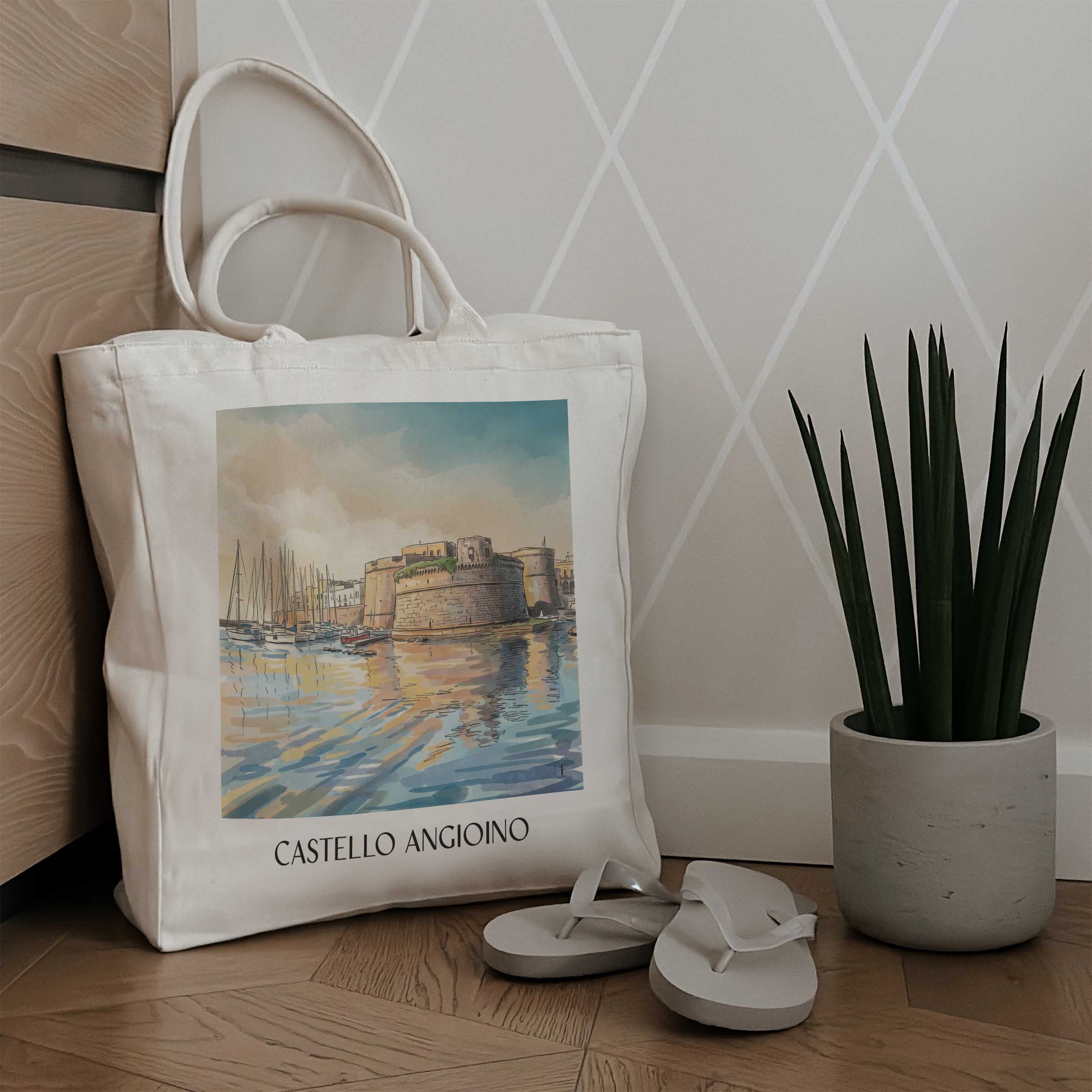 castello-angioino-gallipoli-italien-einkaufstasche-aquarell