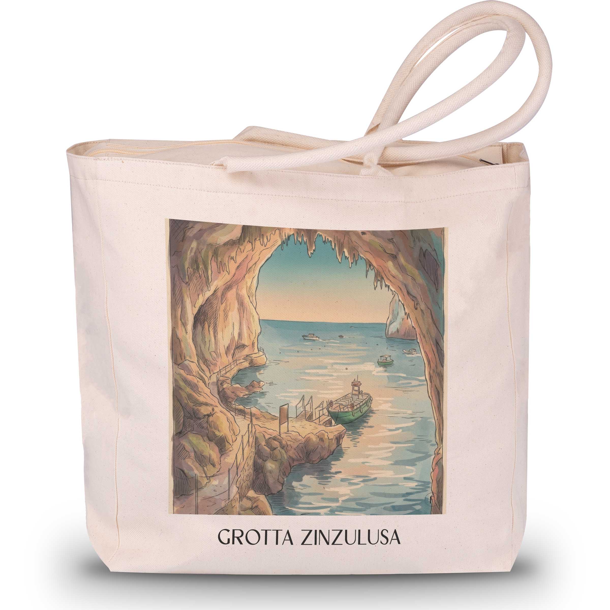 Grotta Zinzulusa Shopping Tasche - Castro - Italien Tote Bag - Einkaufstasche im Aquarell Stil