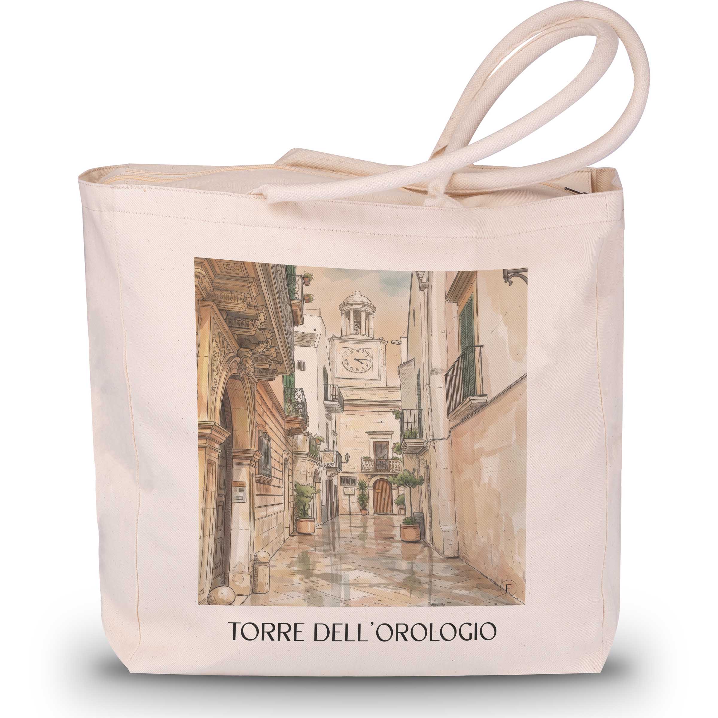 torre-dell´orologio-locorotondo-italien-einkaufstasche-aquarell