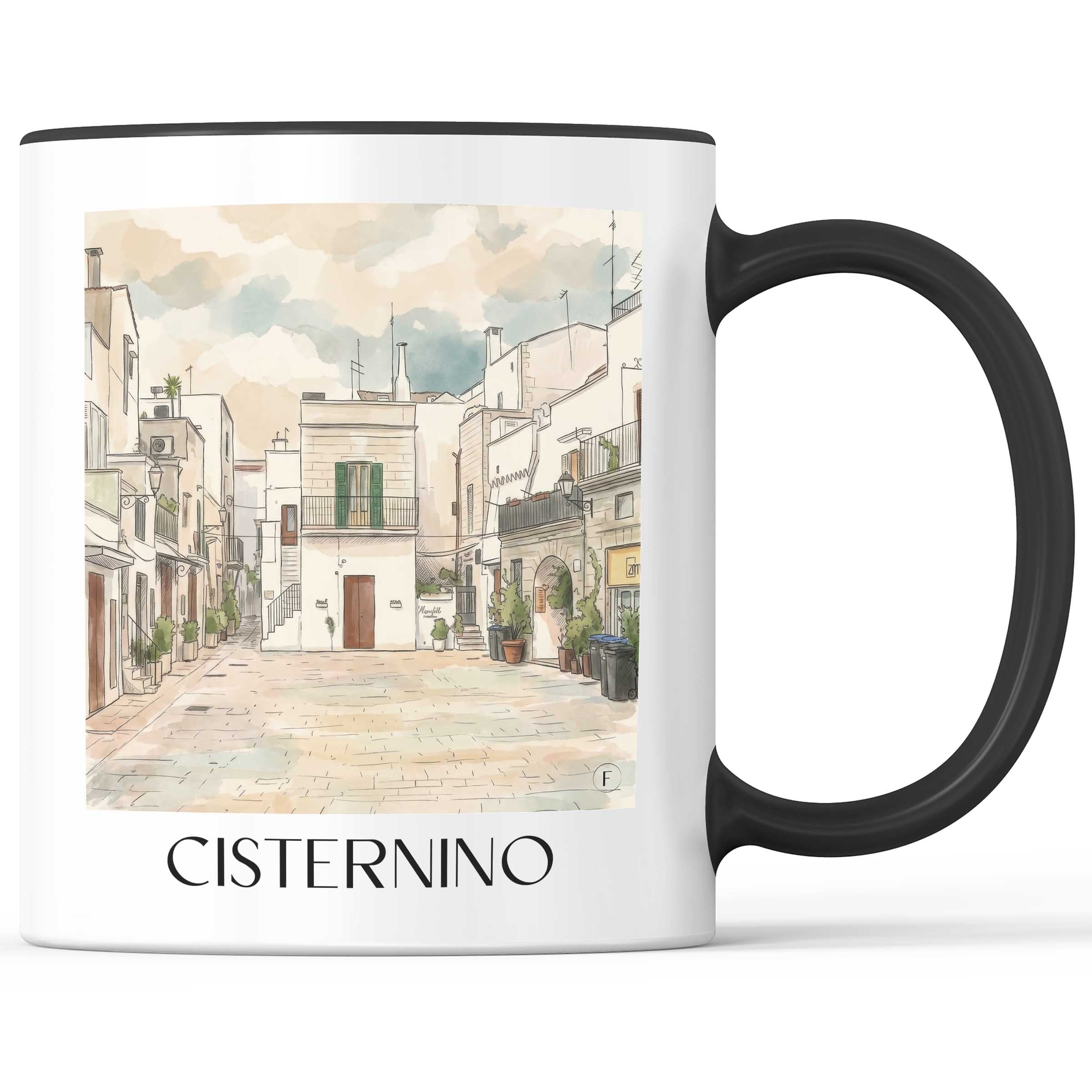 Cisternino Kaffeebecher - Apulien - Italien Becher - Kaffeetasse im Aquarell Stil