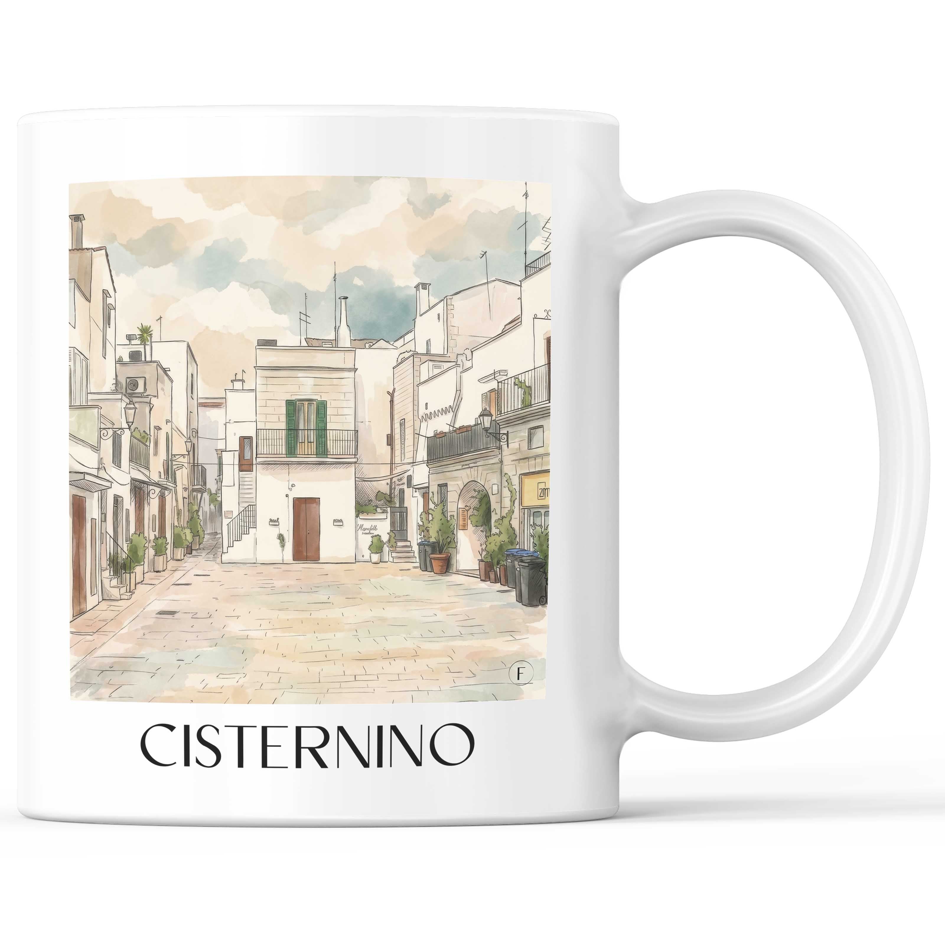 Cisternino Kaffeebecher - Apulien - Italien Becher - Kaffeetasse im Aquarell Stil