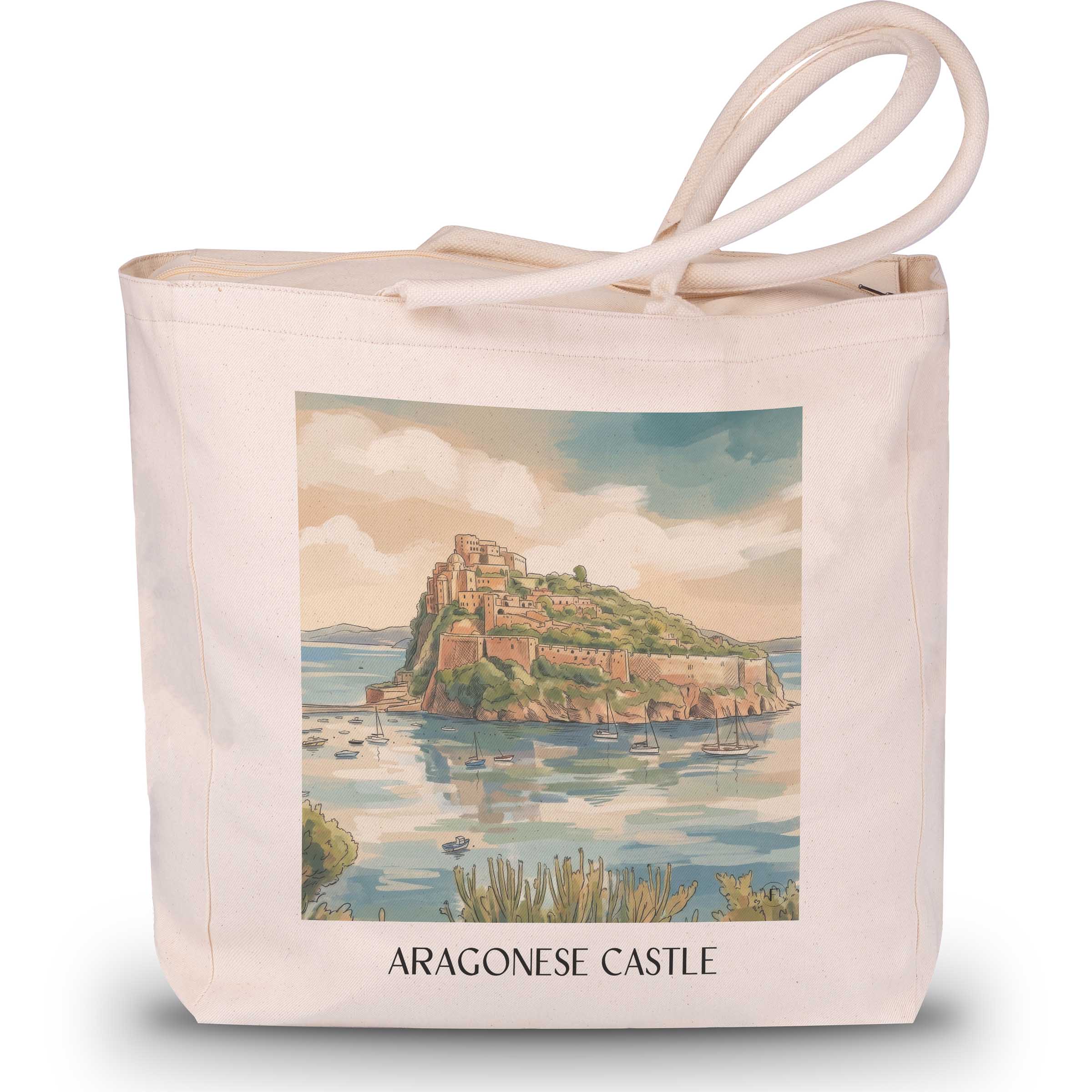 Castello Aragonese Shopping Tasche - Ischia - Italien Tote Bag - Einkaufstasche im Aquarell Stil
