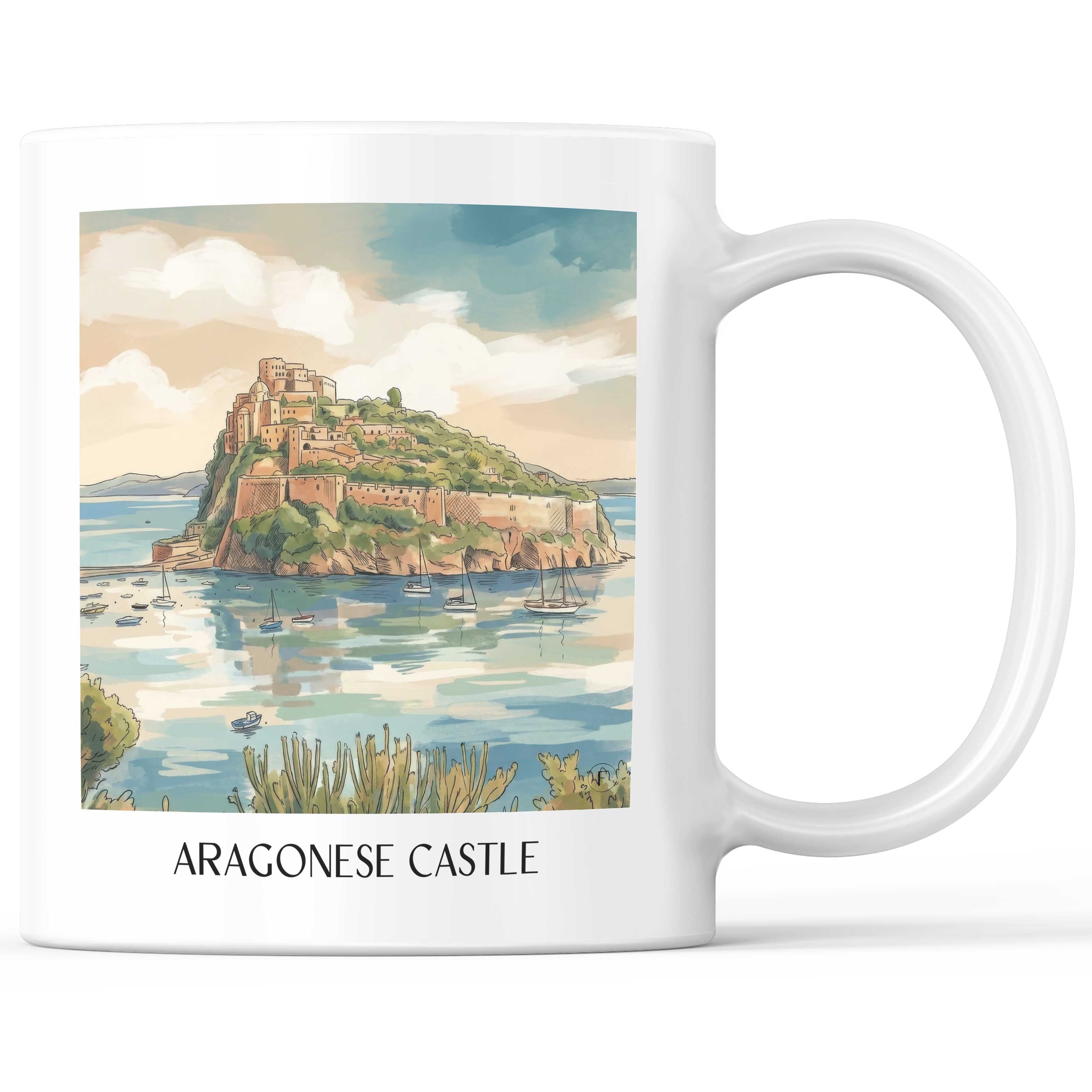 Castello Aragonese Kaffeebecher - Ischia - Italien Becher - Kaffeetasse im Aquarell Stil