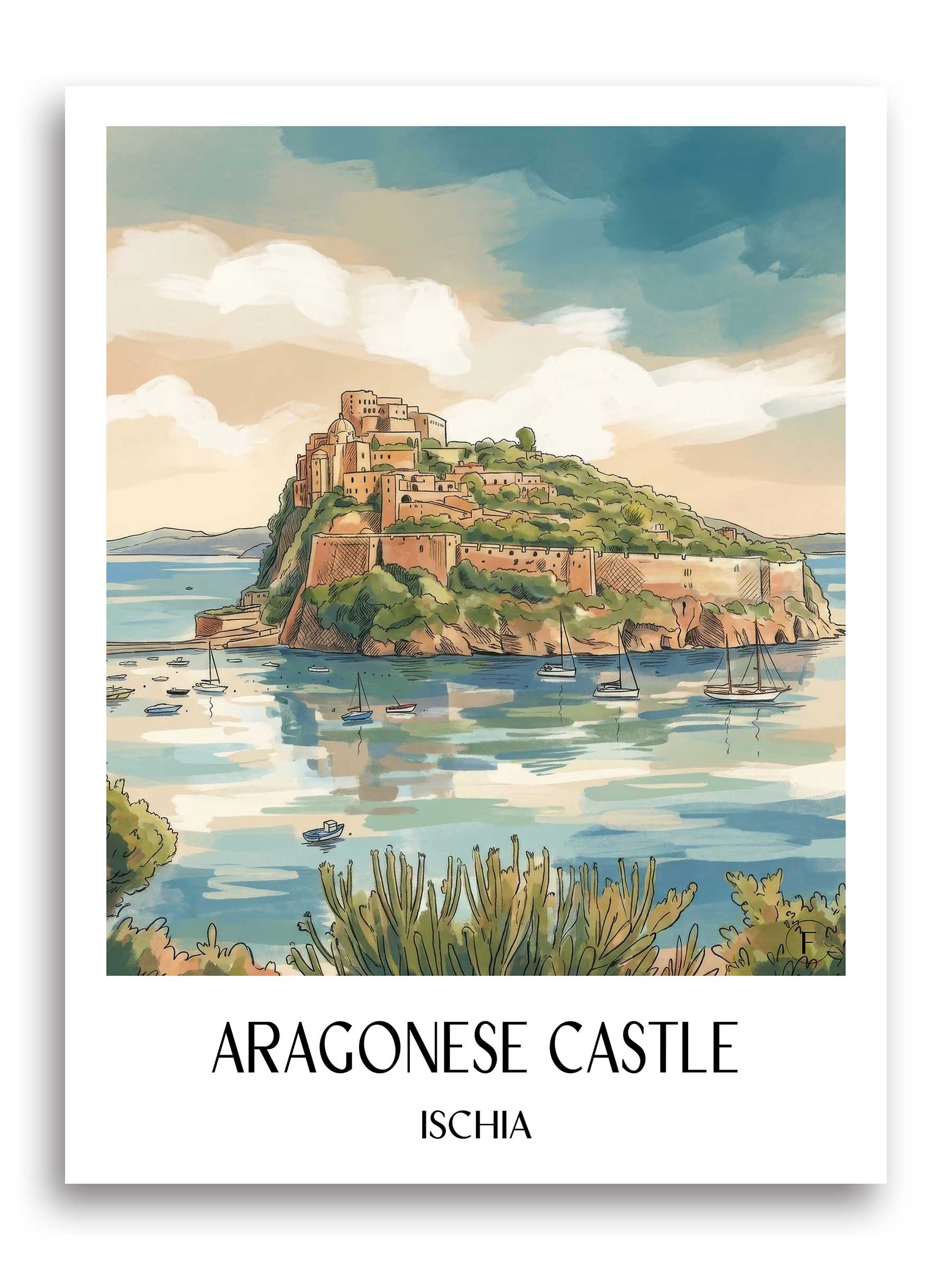 Castello Aragonese Poster - Ischia - Italien Kunstdruck - Aquarell von A4 bis A1