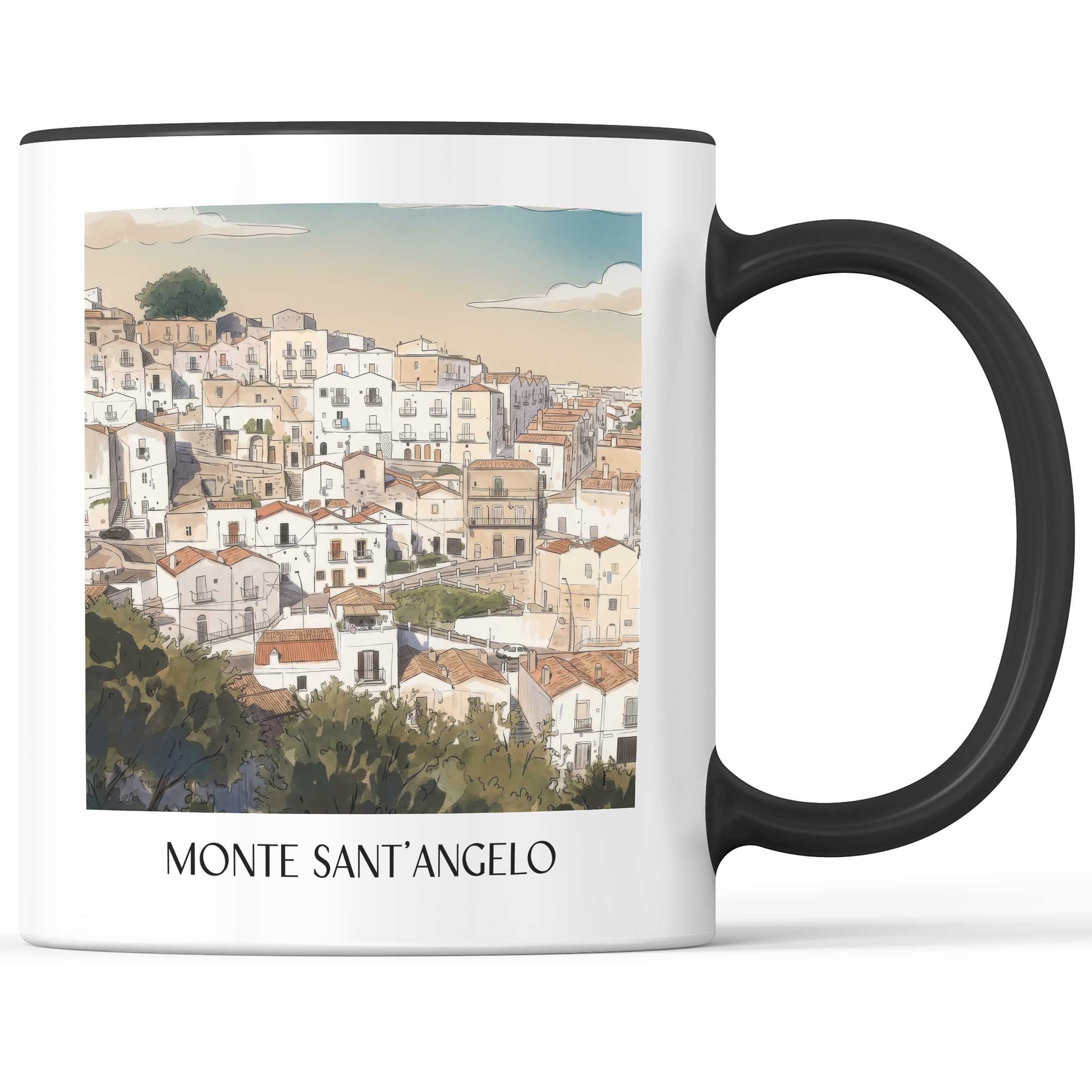 Monte Sant´Angelo Kaffeebecher - Apulien - Italien Becher - Kaffeetasse im Aquarell Stil