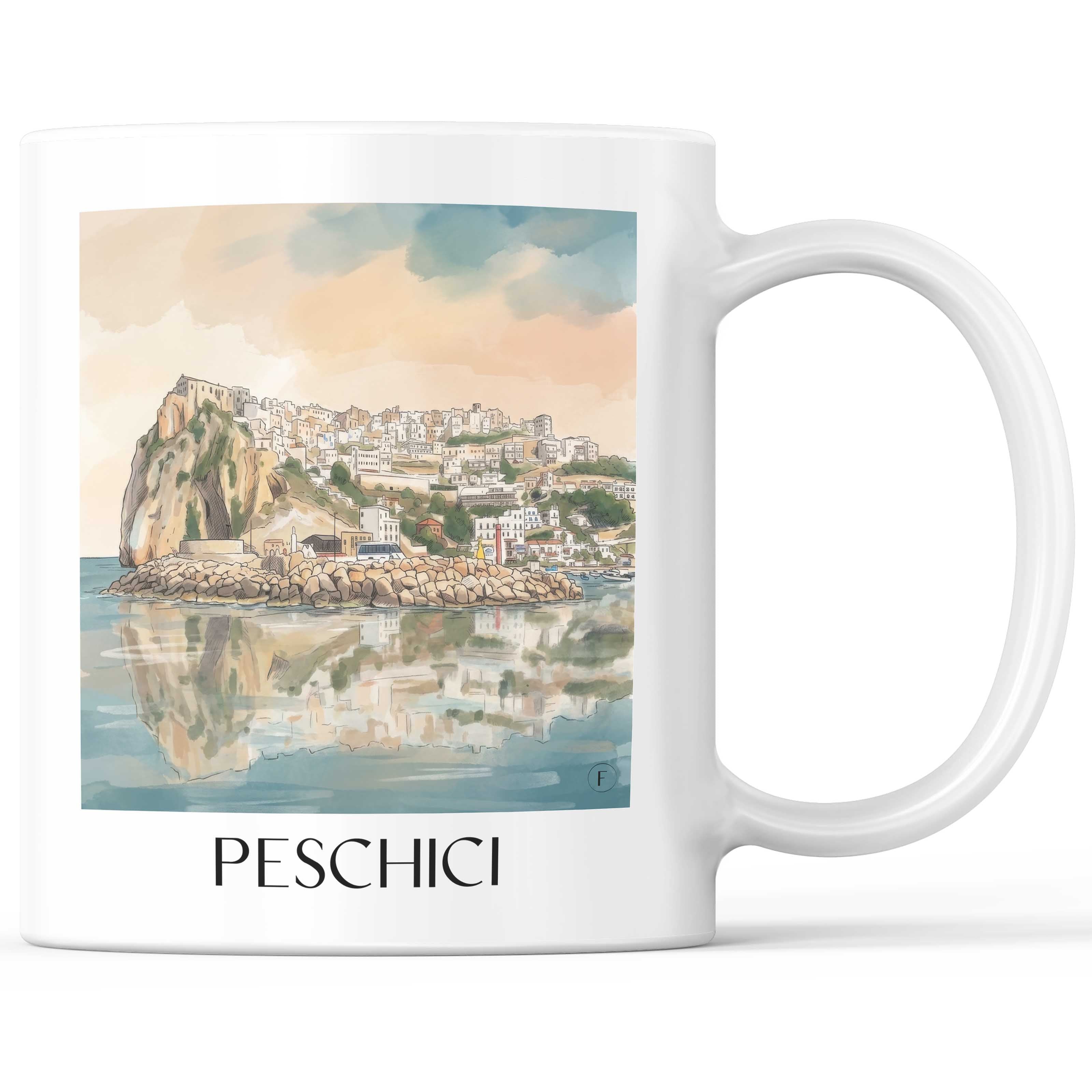 Peschici Kaffeebecher - Gargano - Italien Becher - Kaffeetasse im Aquarell Stil