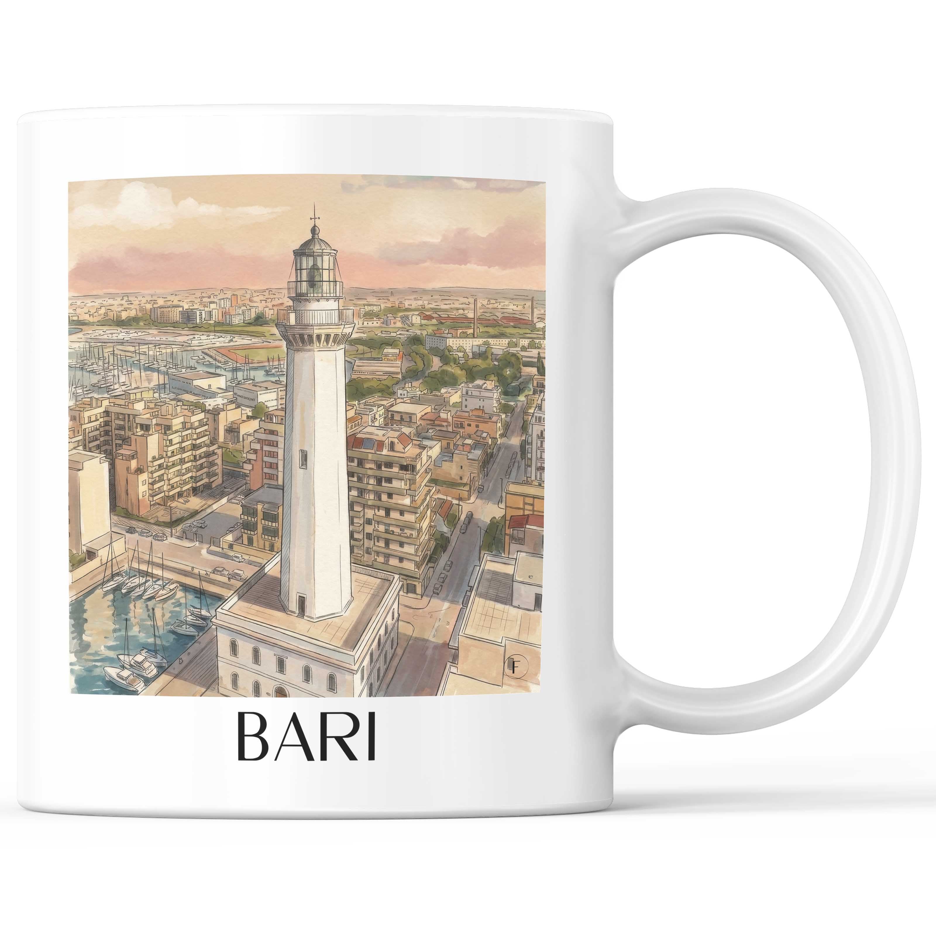 Bari Kaffeebecher - Apulien - Italien Becher - Kaffeetasse im Aquarell Stil