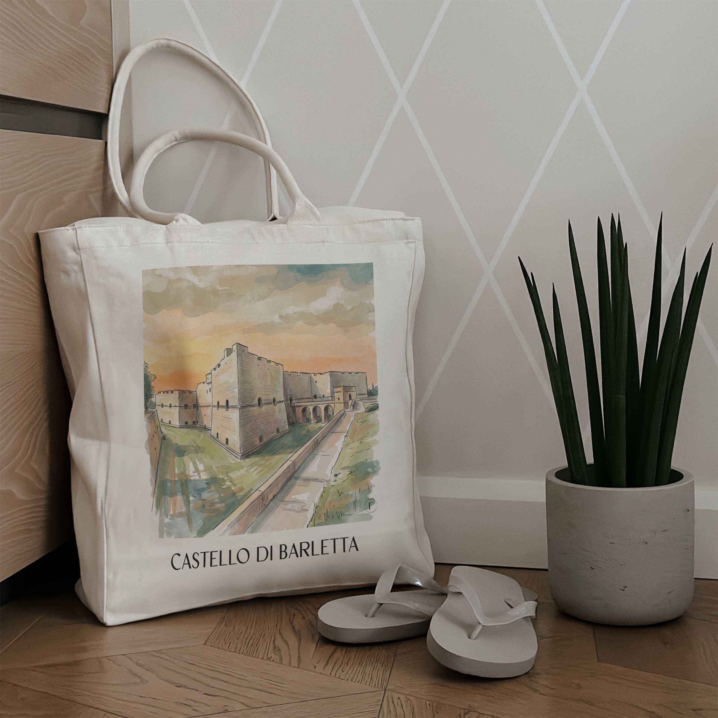 castello-di-barletta-apulien-italien-einkaufstasche-aquarell