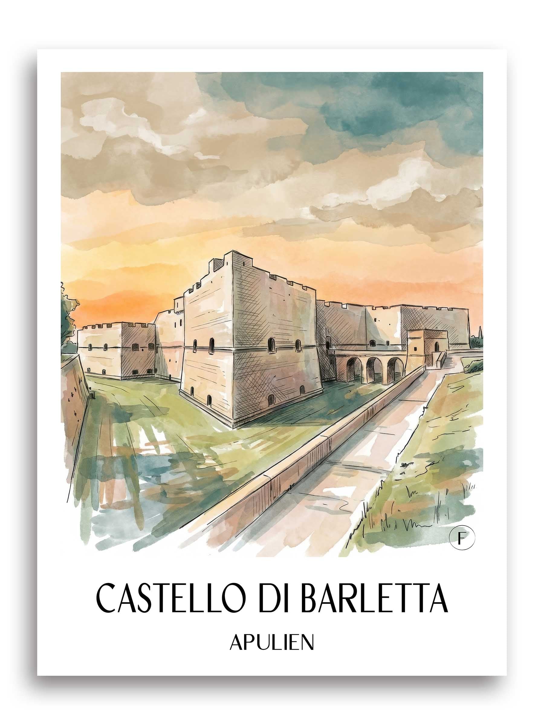 castello-di-barletta-apulien-italien-poster-aquarell