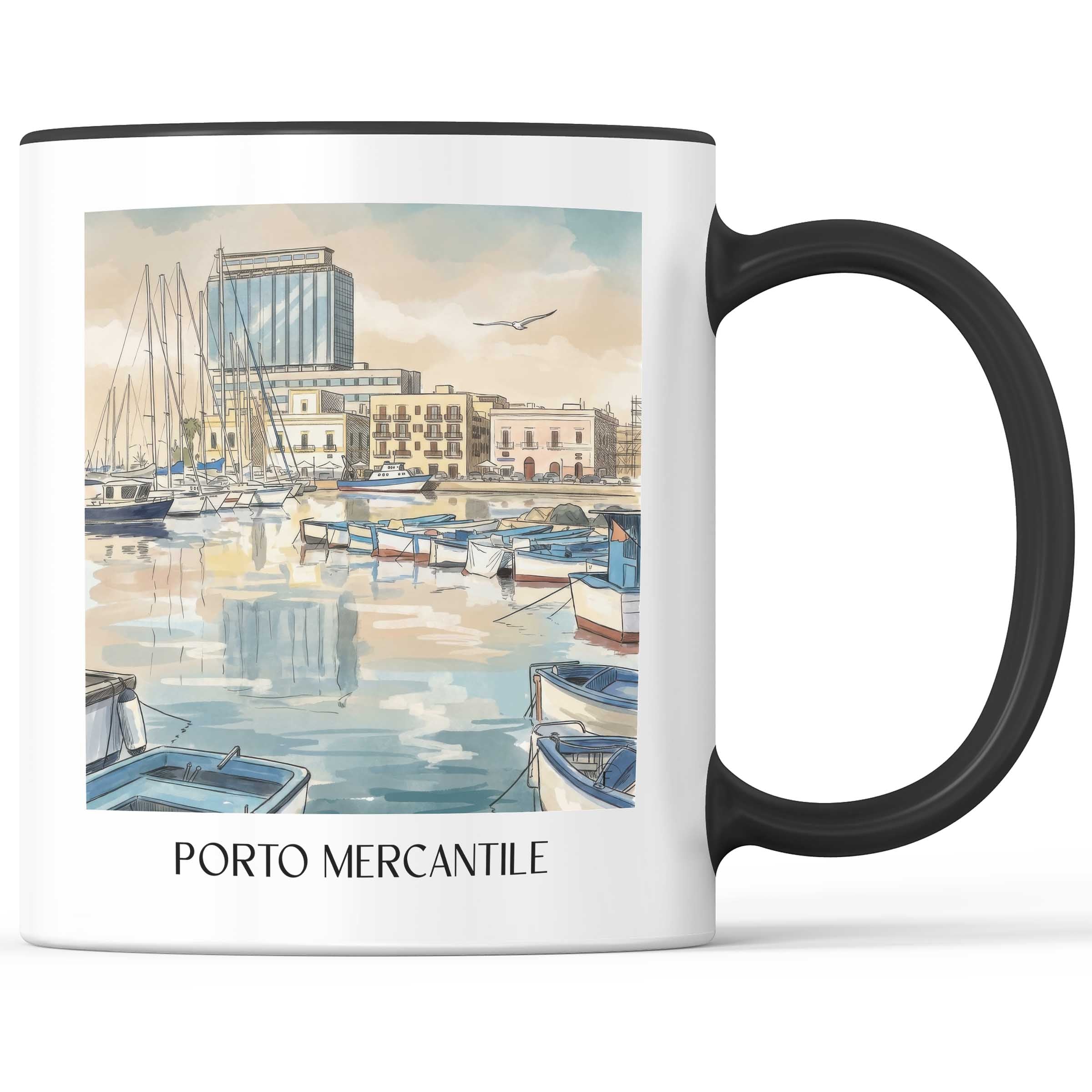 Porto Mercantile Kaffeebecher - Gallipoli - Italien Becher - Kaffeetasse im Aquarell Stil