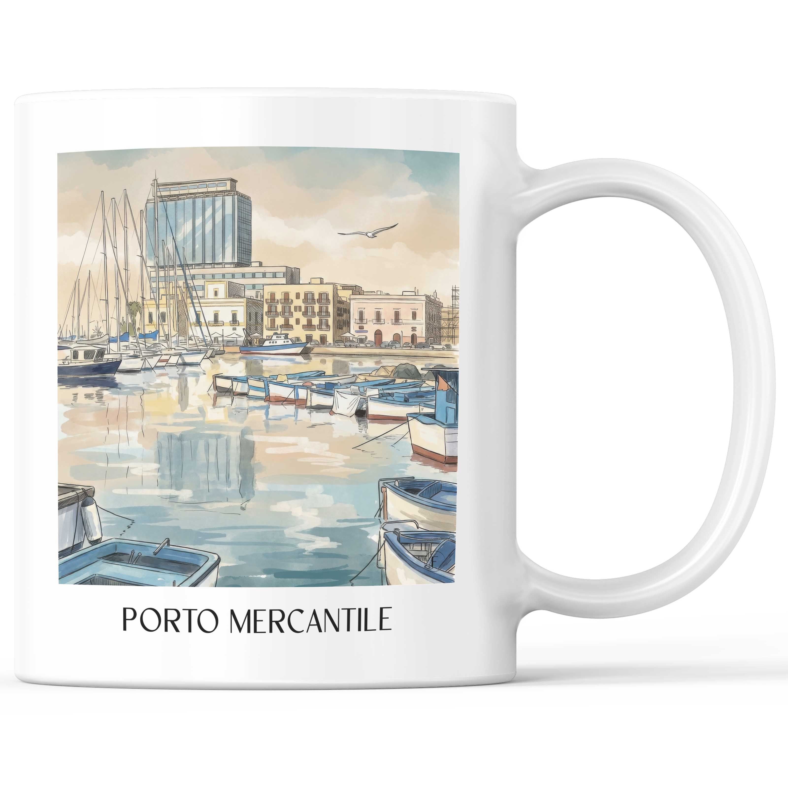 Porto Mercantile Kaffeebecher - Gallipoli - Italien Becher - Kaffeetasse im Aquarell Stil