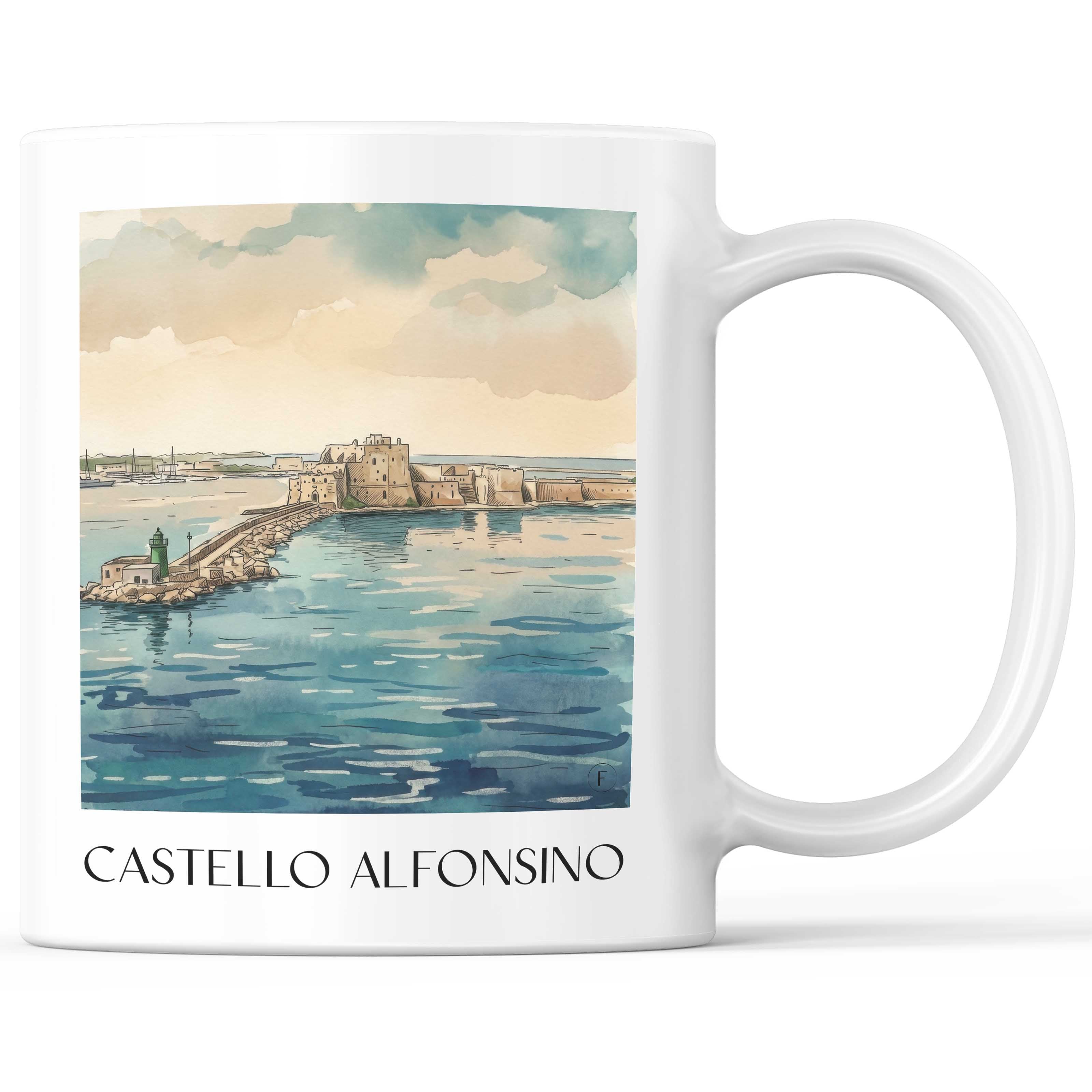Castello Alfonsino Kaffeebecher - Brindisi - Italien Becher - Kaffeetasse im Aquarell Stil