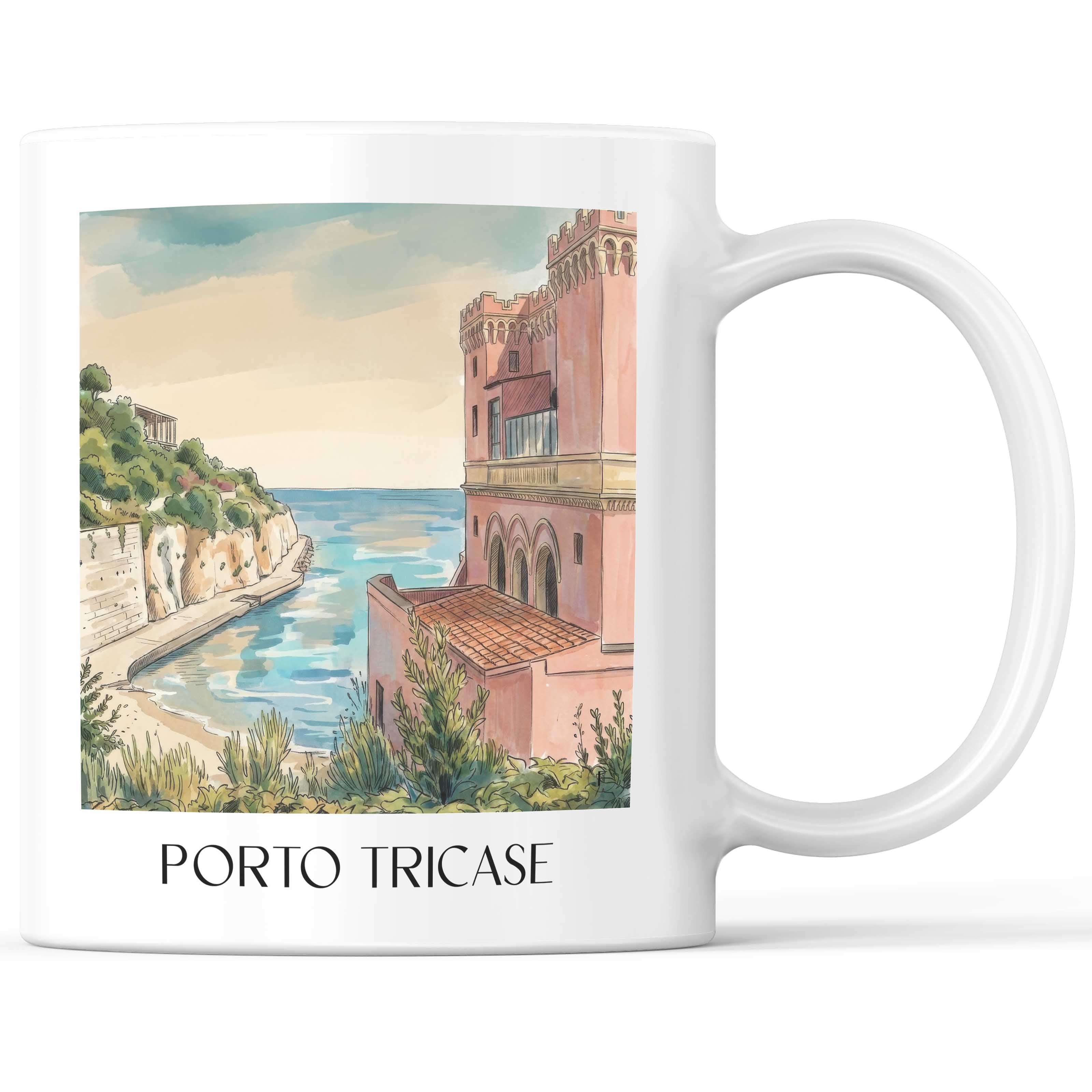 Porto Tricase Kaffeebecher - Apulien - Italien Becher - Kaffeetasse im Aquarell Stil