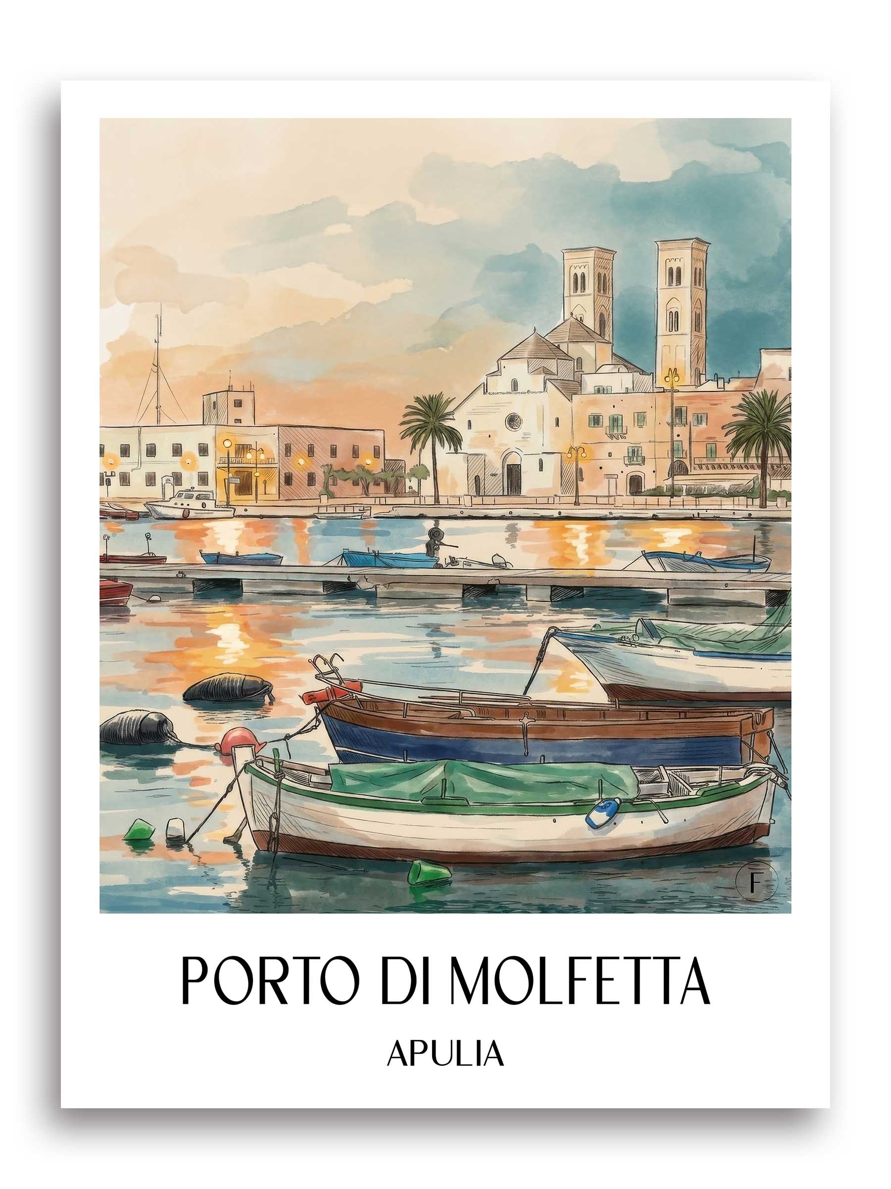 Porto di Molfetta Poster - Apulien - Italien Kunstdruck - Aquarell von A4 bis A1