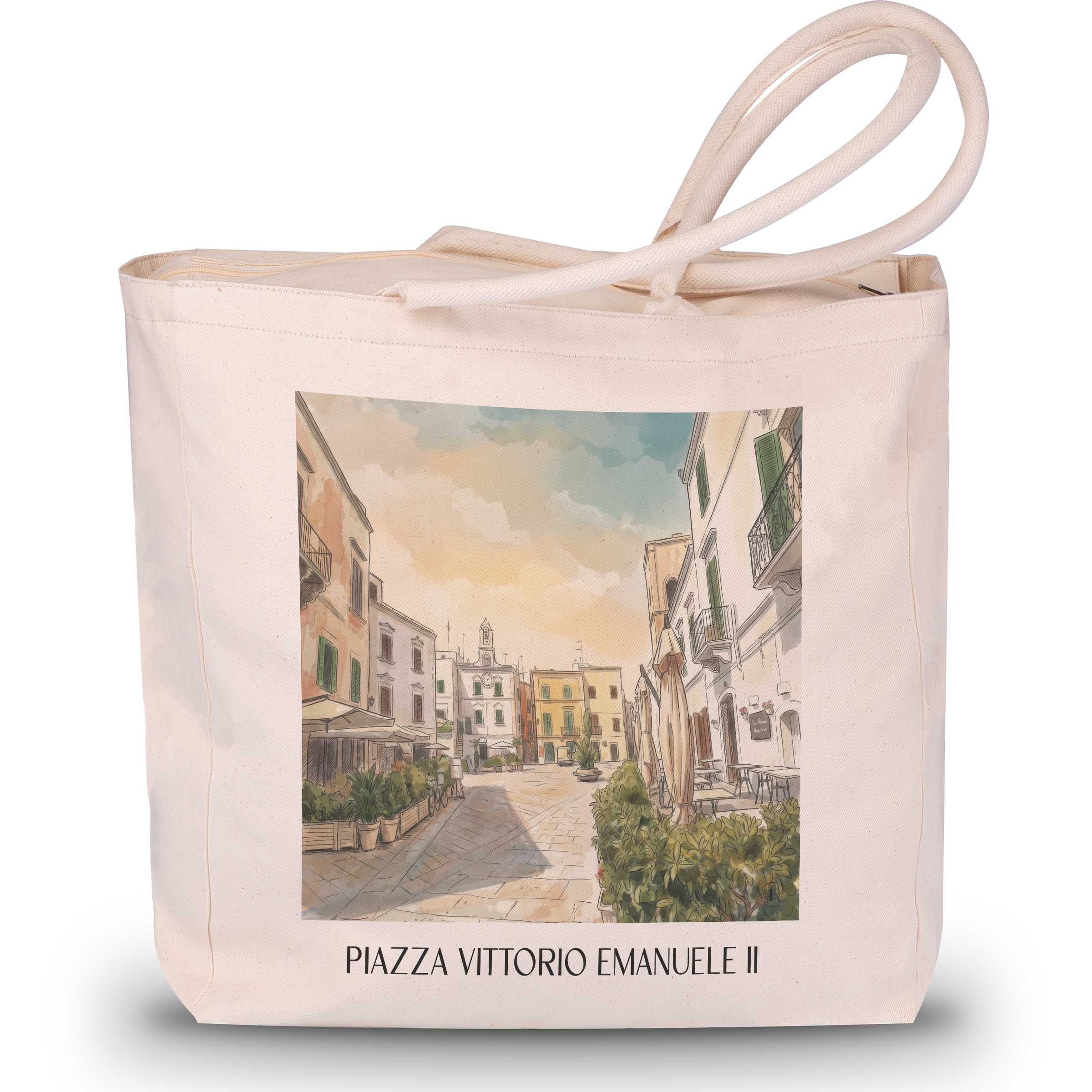 Piazza Vittorio Emmanuele II Shopping Tasche - Polignano a Mare - Italien Tote Bag - Einkaufstasche im Aquarell Stil