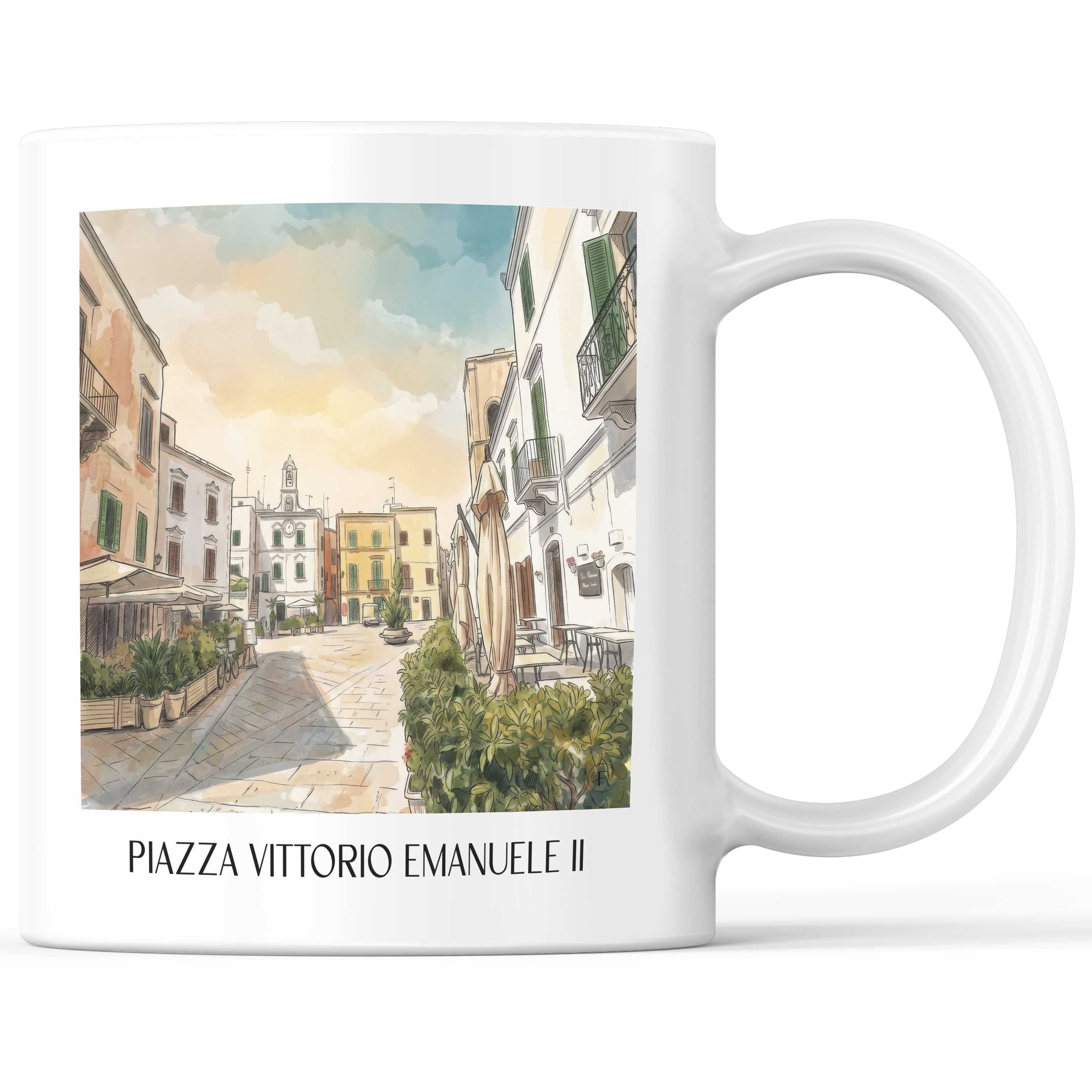 Piazza Vittorio Emmanuele II Kaffeebecher - Polignano a Mare - Italien Becher - Kaffeetasse im Aquarell Stil