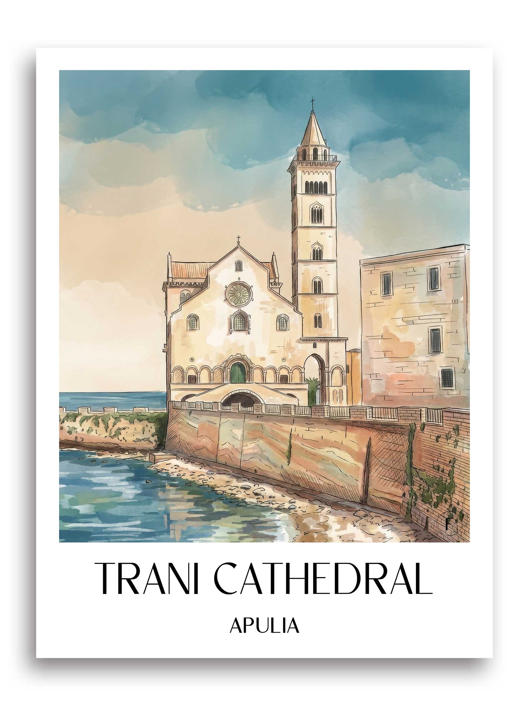 Kathedrale von Trani Poster - Apulien - Italien Kunstdruck - Aquarell von A4 bis A1