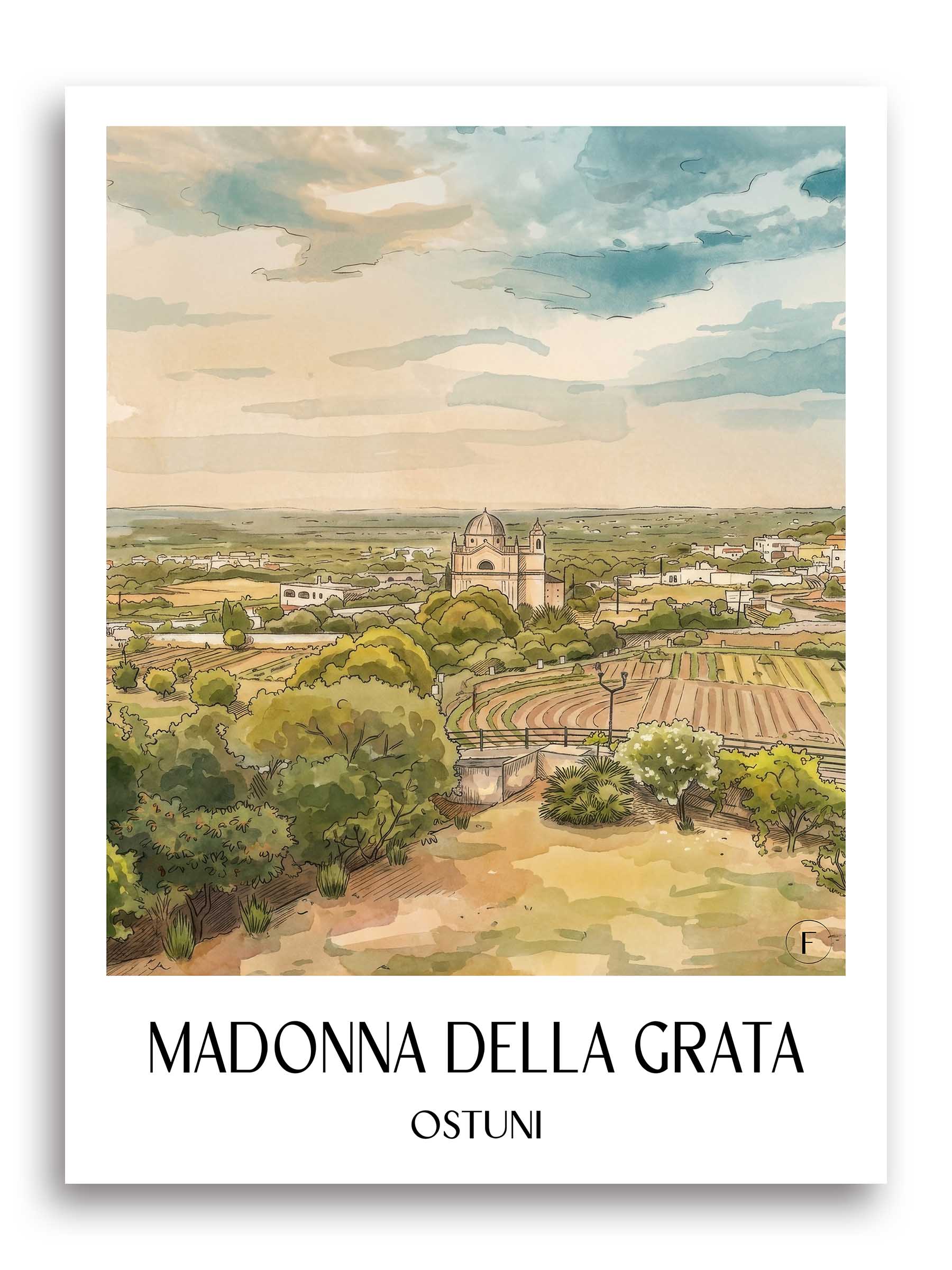 Madonna della Grata Poster - Ostuni - Italien Kunstdruck - Aquarell von A4 bis A1
