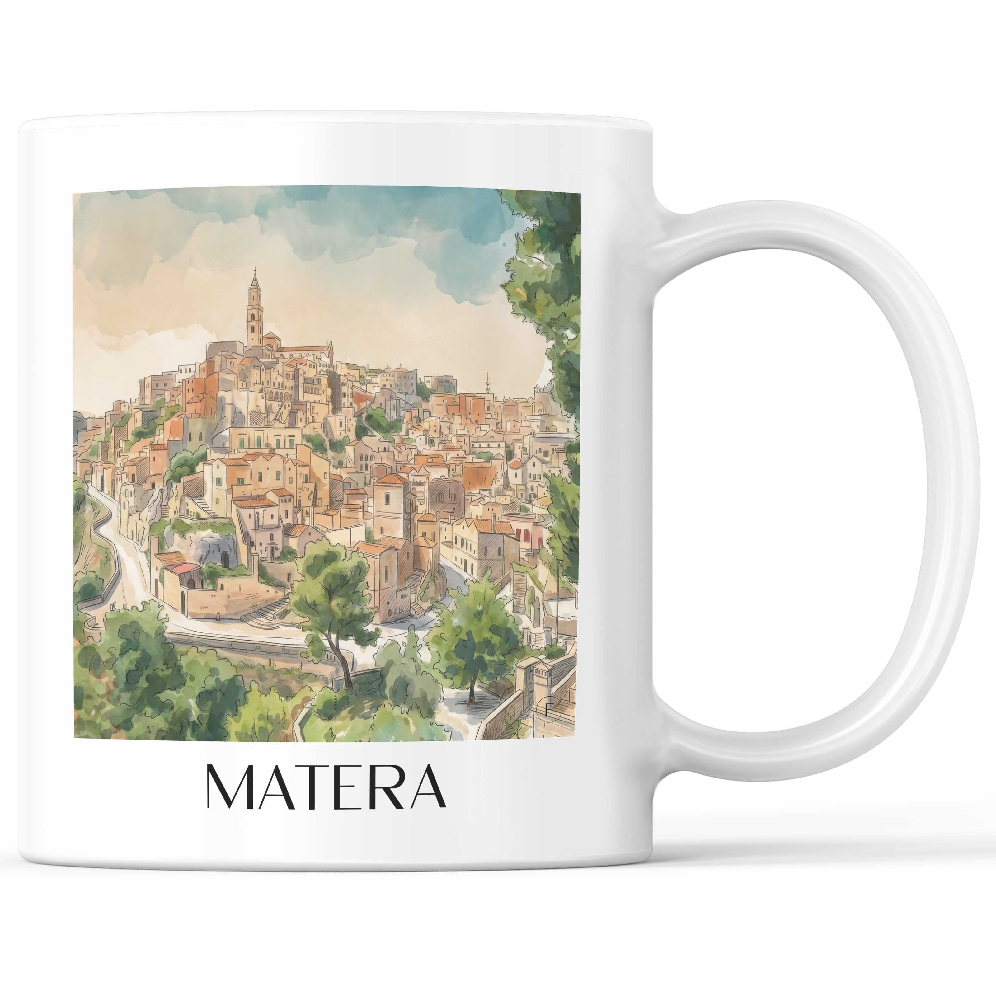Matera Kaffeebecher - Basilikata - Italien Becher - Kaffeetasse im Aquarell Stil