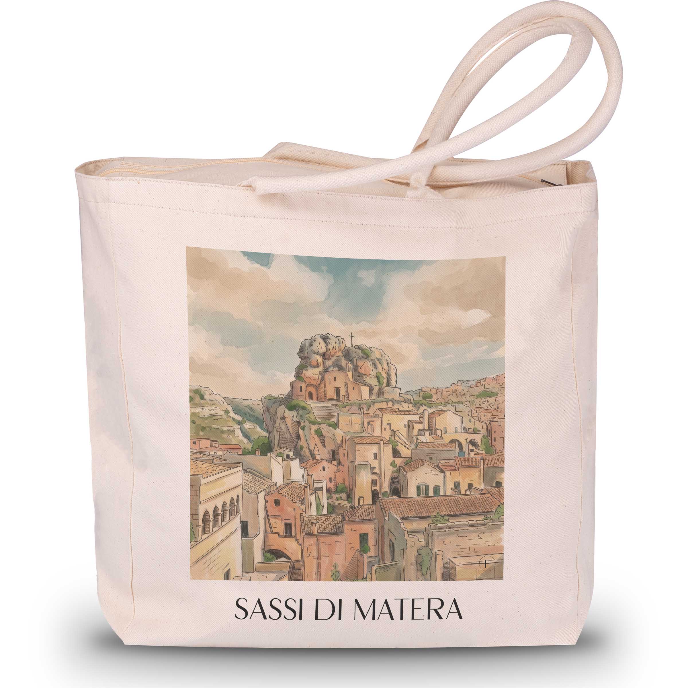 Sassi di Matera Shopping Tasche - Basilikata - Italien Tote Bag - Einkaufstasche im Aquarell Stil