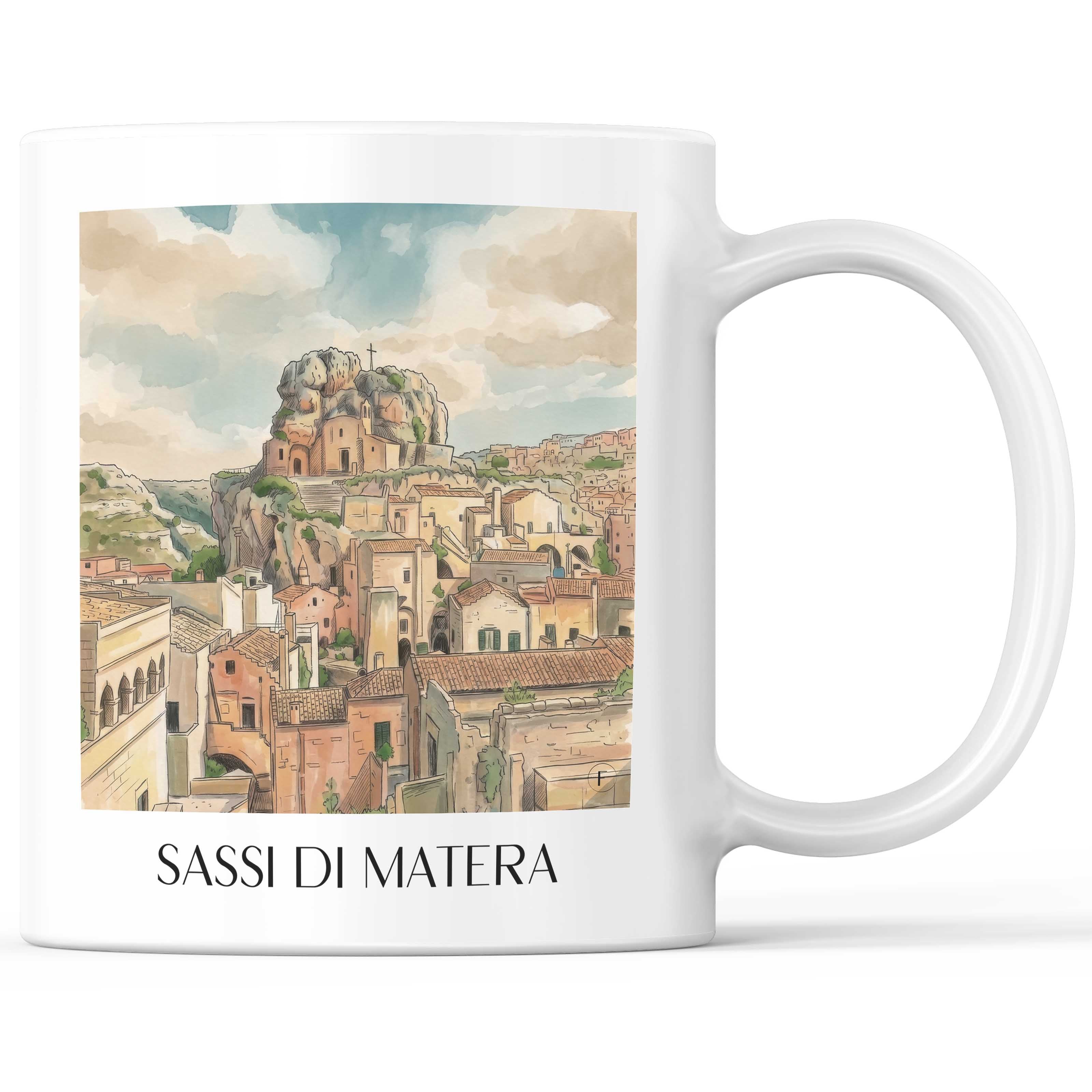 Sassi di Matera Kaffeebecher - Basilikata - Italien Becher - Kaffeetasse im Aquarell Stil