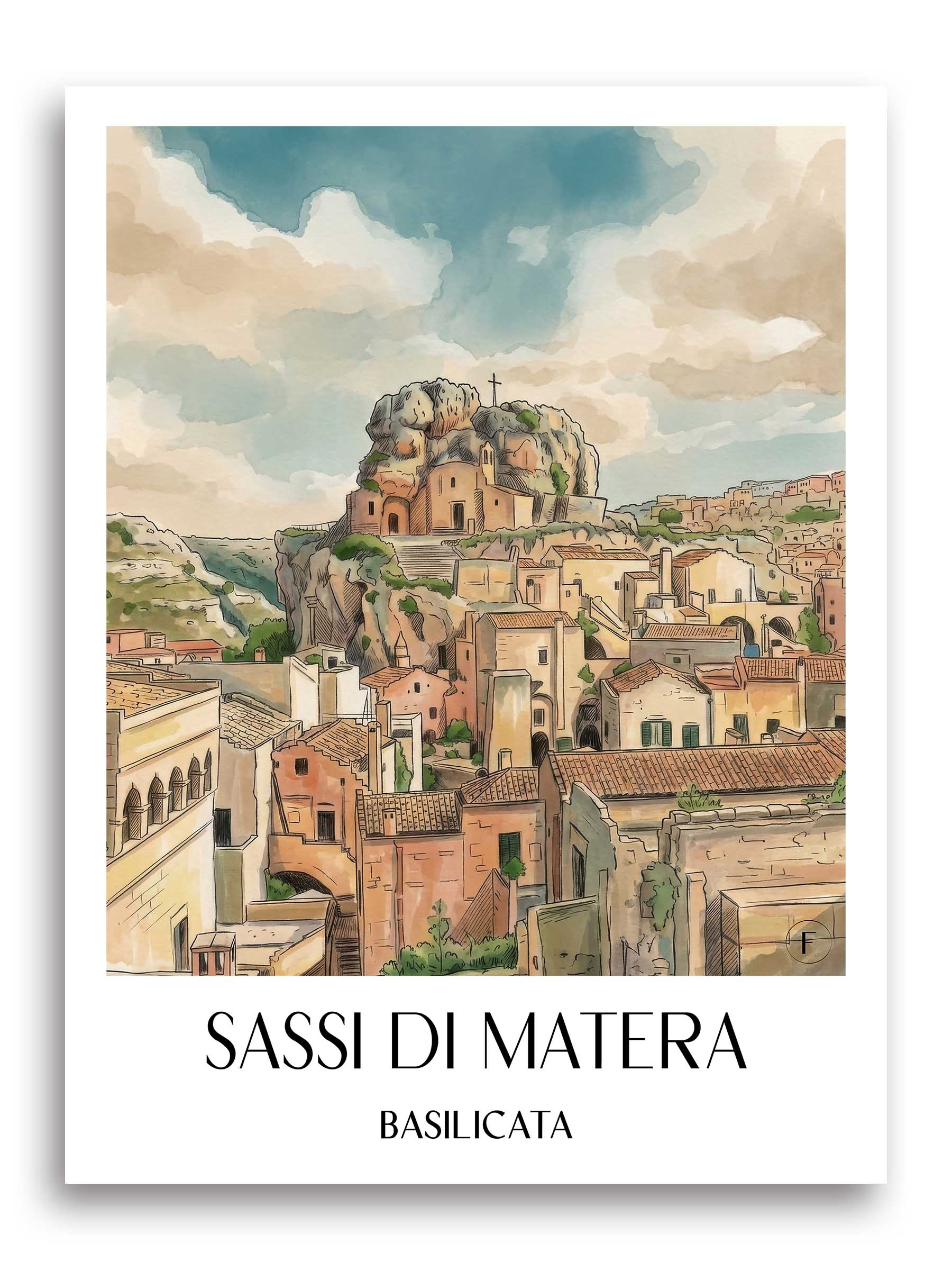 Sassi di Matera Poster - Basilikata - Italien Kunstdruck - Aquarell von A4 bis A1