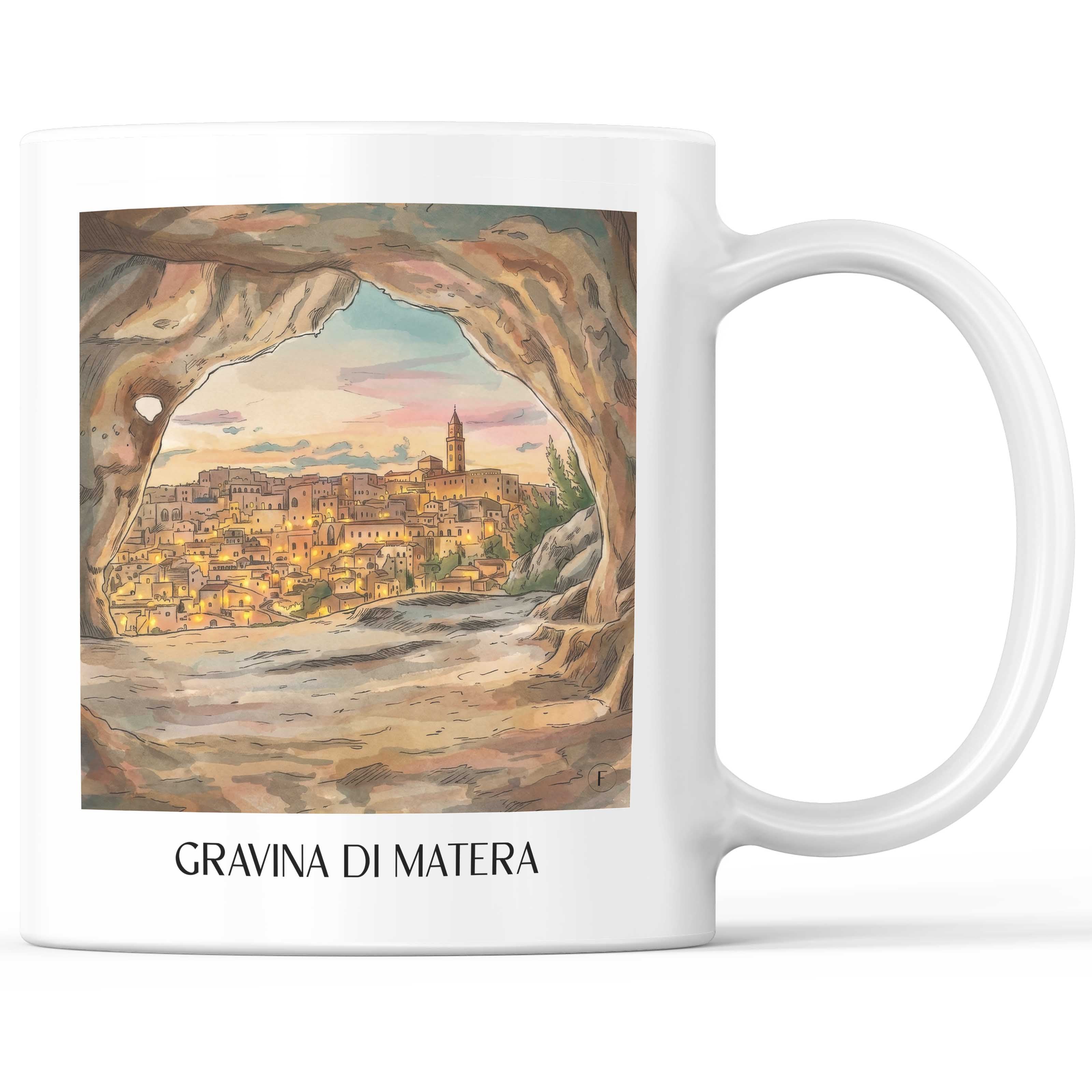 Gravina di Matera Kaffeebecher - Basilikata - Italien Becher - Kaffeetasse im Aquarell Stil