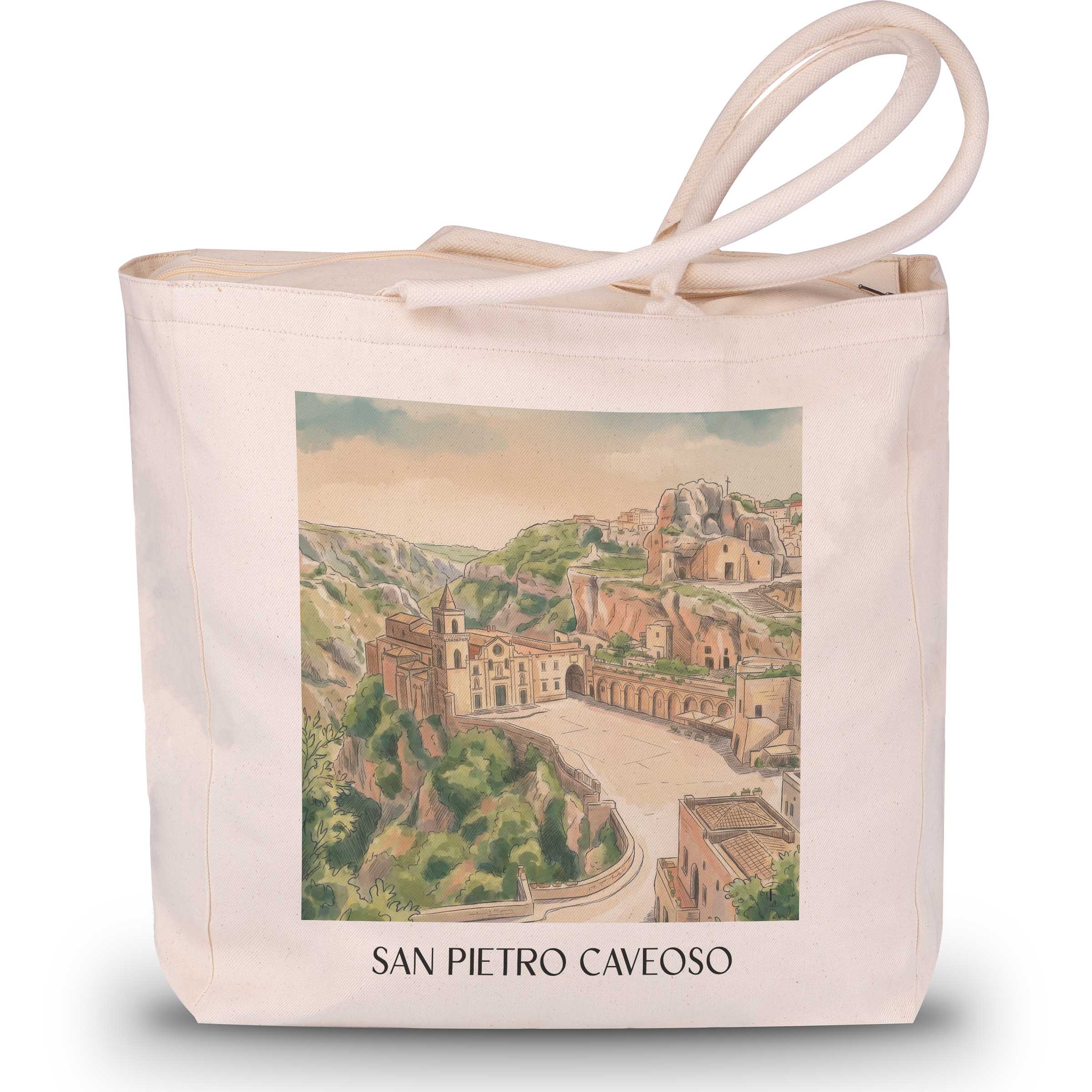 San Pietro Caveoso Shopping Tasche - Matera - Italien Tote Bag - Einkaufstasche im Aquarell Stil