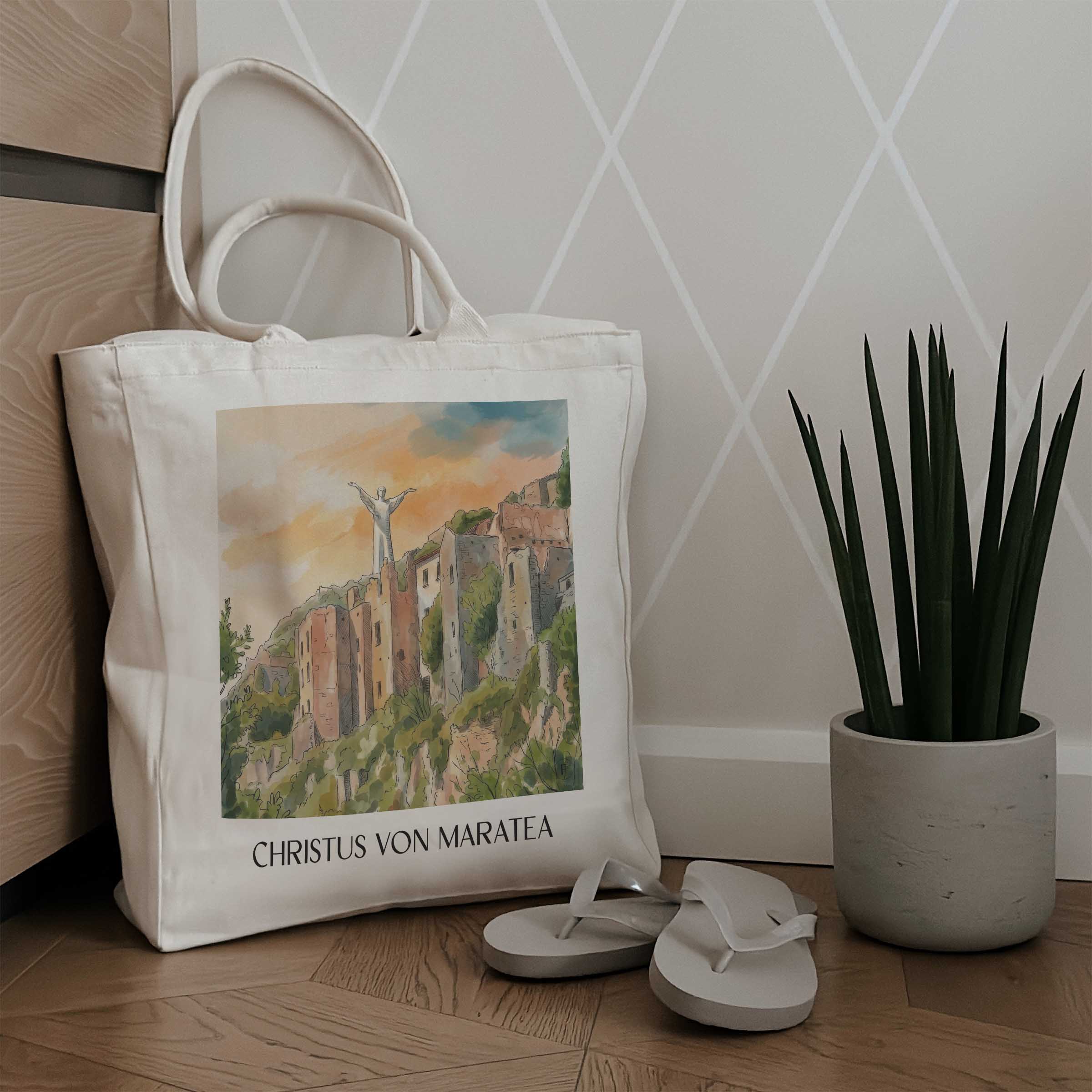 christus-von-maratea-basilikata-italien-einkaufstasche-aquarell