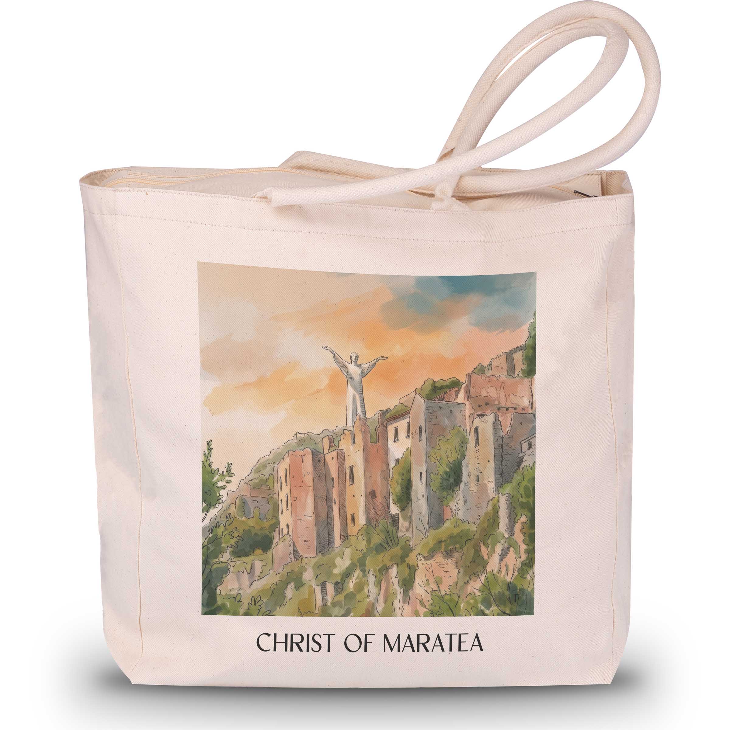 Christus von Maratea Shopping Tasche - Basilikata - Italien Tote Bag - Einkaufstasche im Aquarell Stil