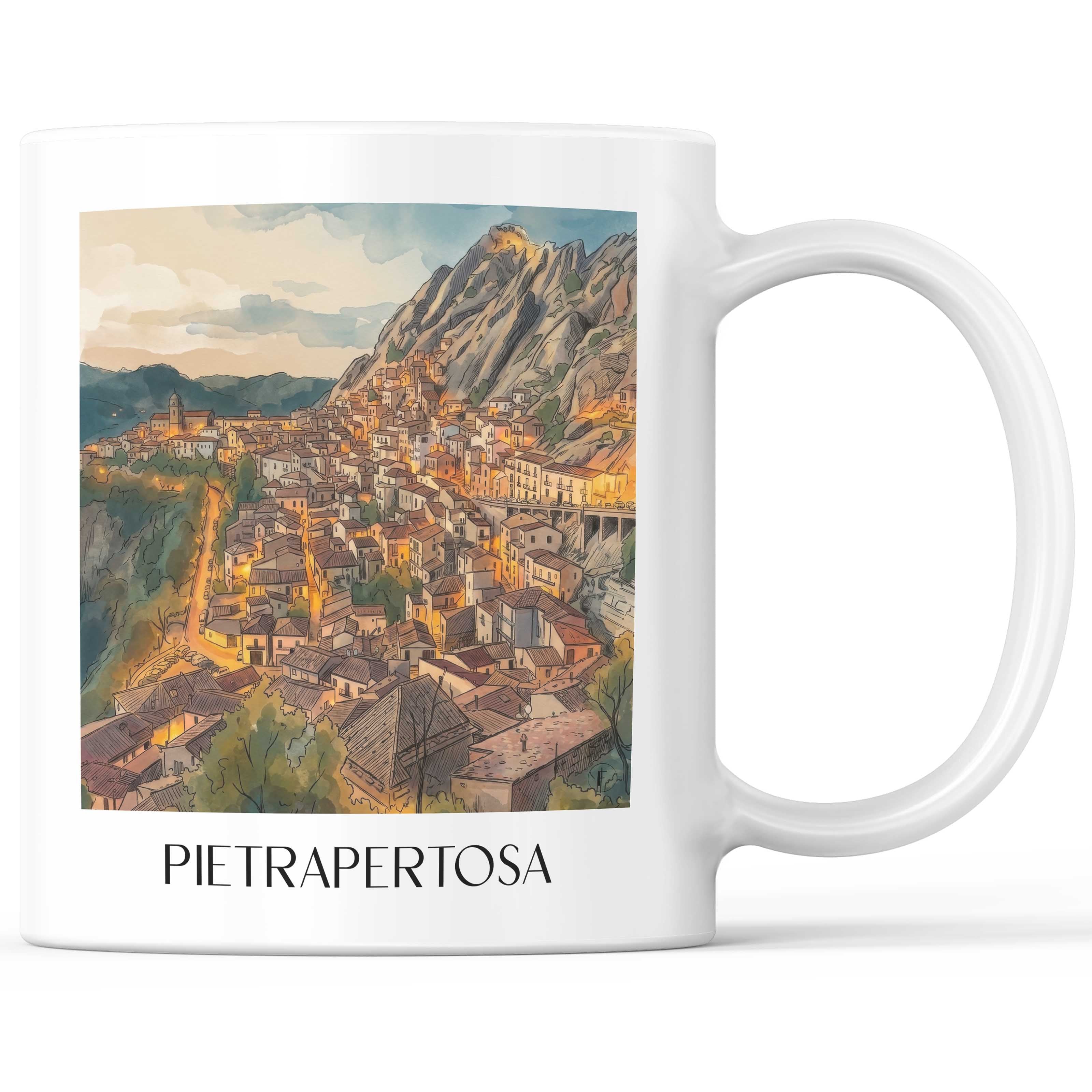 Pietrapertosa Kaffeebecher - Basilikata - Italien Becher - Kaffeetasse im Aquarell Stil